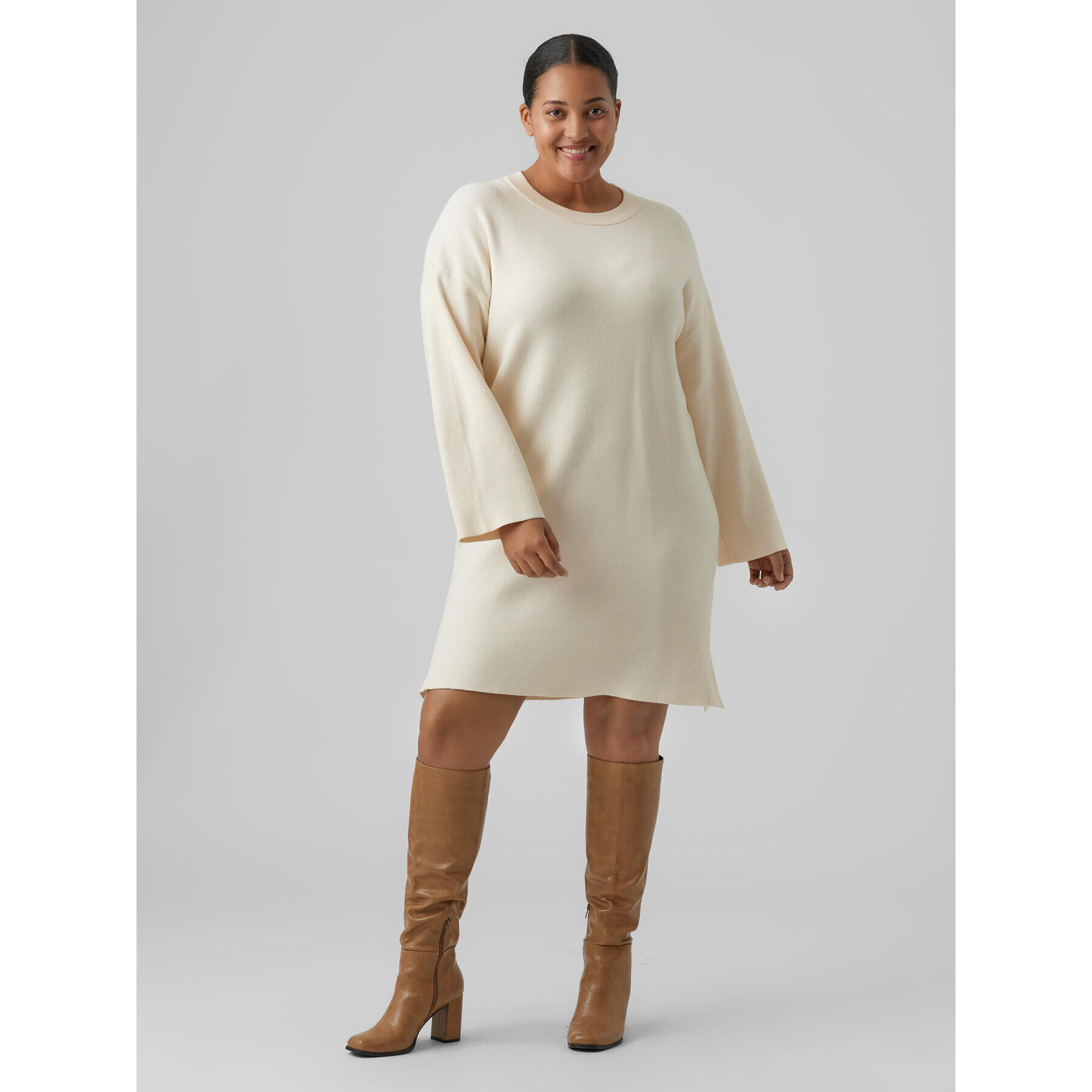 Vero Moda Curve Úpletové šaty Gold 10279542 Béžová Regular Fit - Pepit.cz