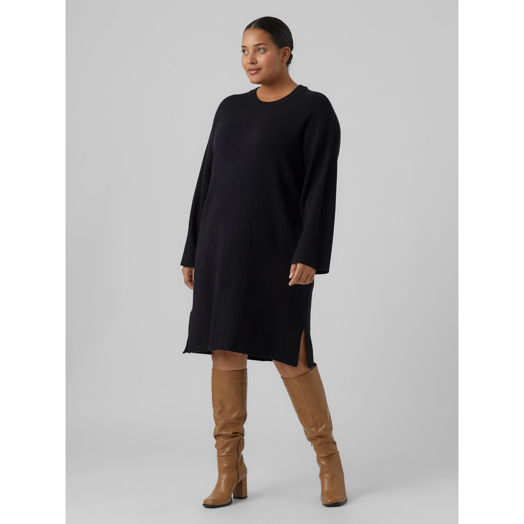 Vero Moda Curve Úpletové šaty Gold 10279542 Černá Regular Fit - Pepit.cz