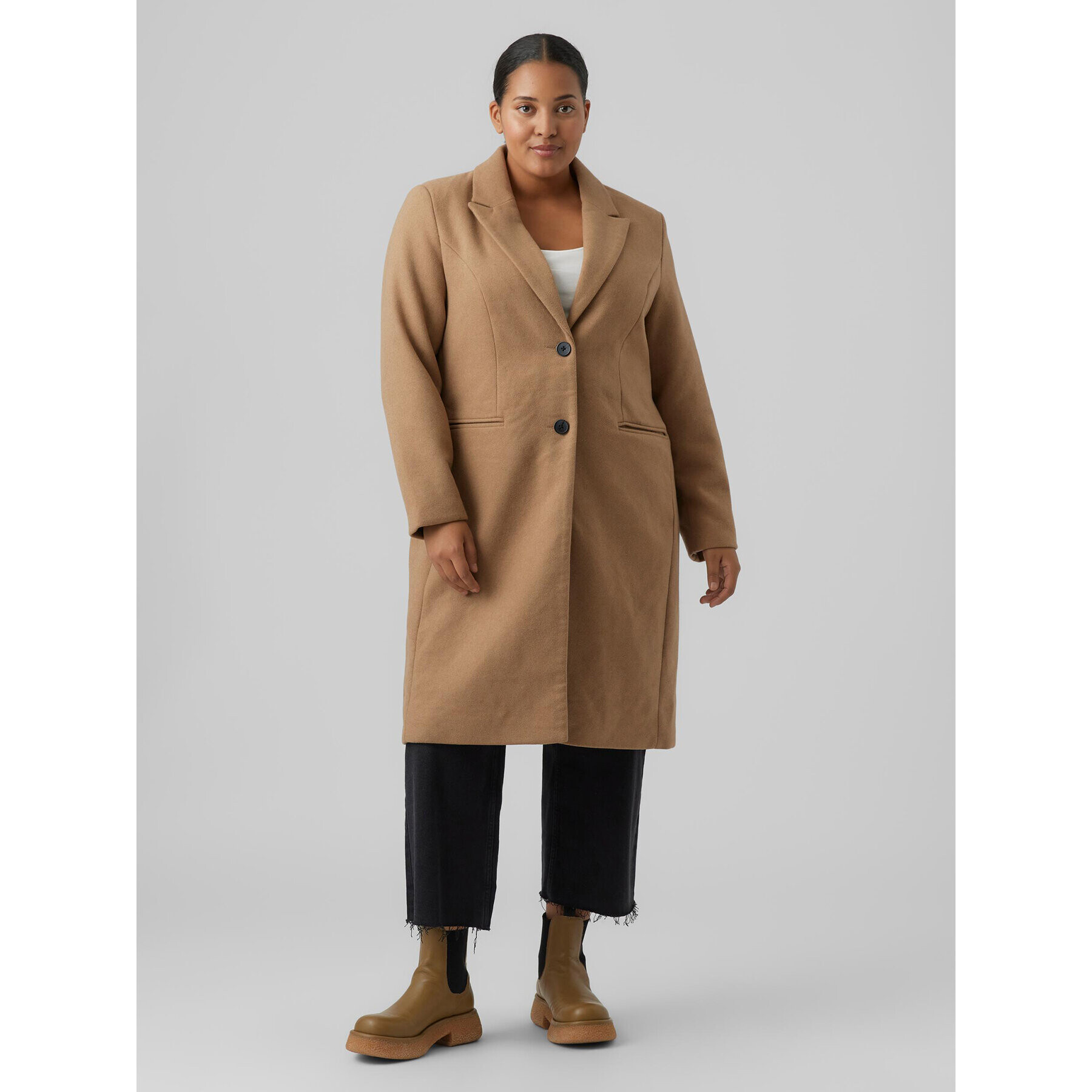 Vero Moda Curve Vlněný kabát Blaza 10276365 Hnědá Regular Fit - Pepit.cz