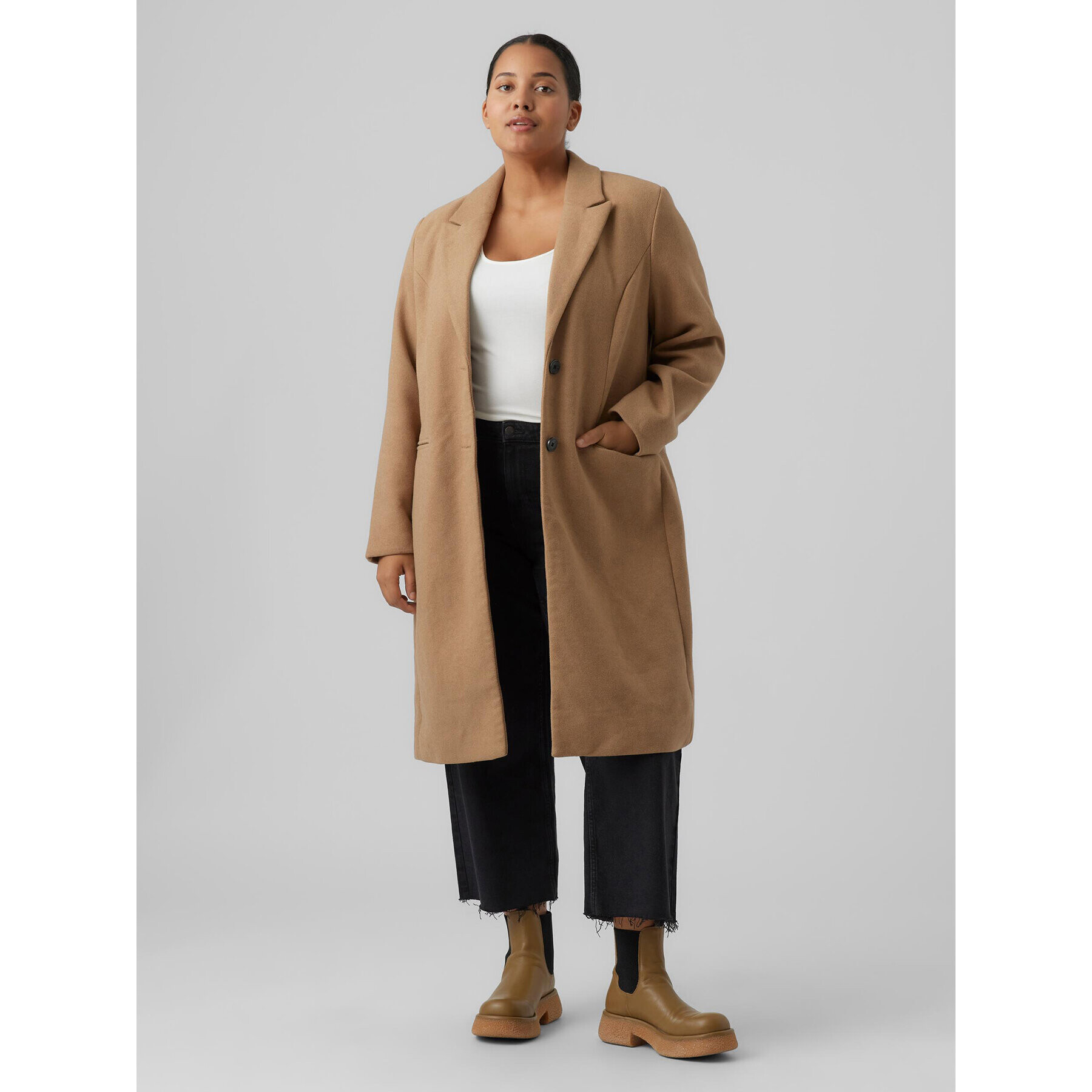 Vero Moda Curve Vlněný kabát Blaza 10276365 Hnědá Regular Fit - Pepit.cz