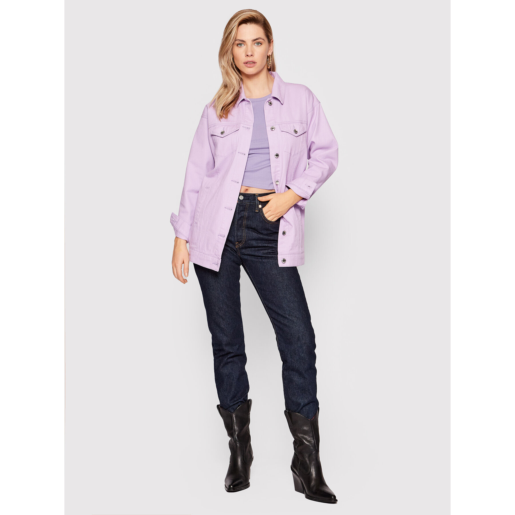 Vero Moda Jeansová bunda Olivia 10261642 Fialová Oversize - Pepit.cz