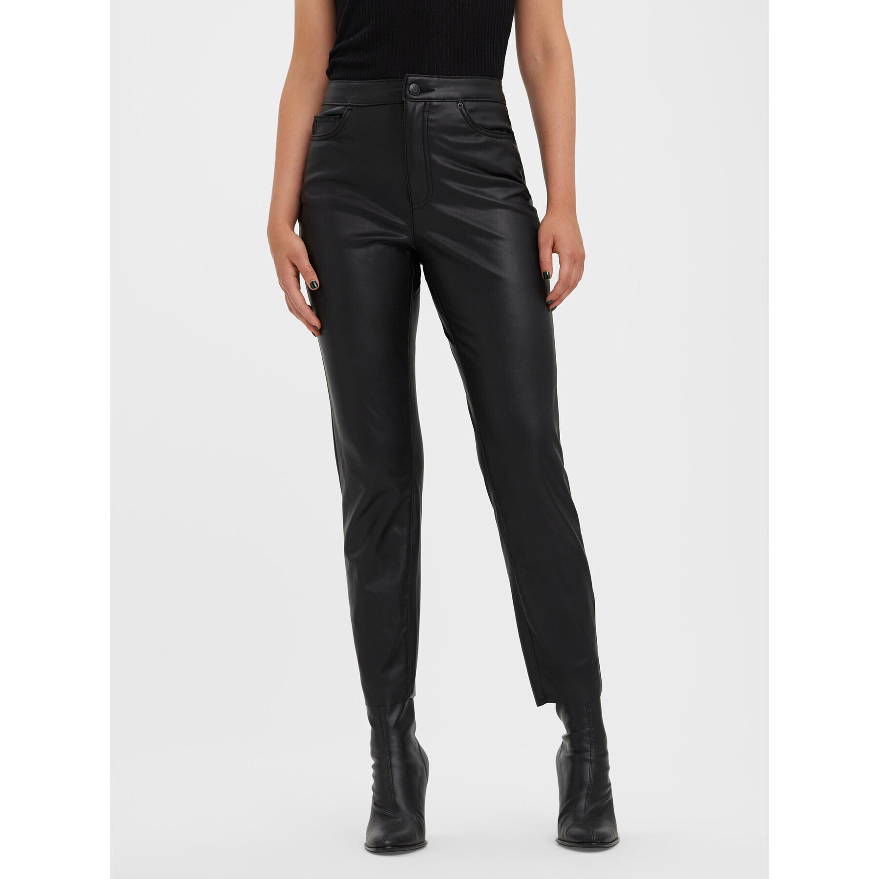 Vero Moda Kalhoty z imitace kůže Brenda 10268460 Černá Straight Fit - Pepit.cz