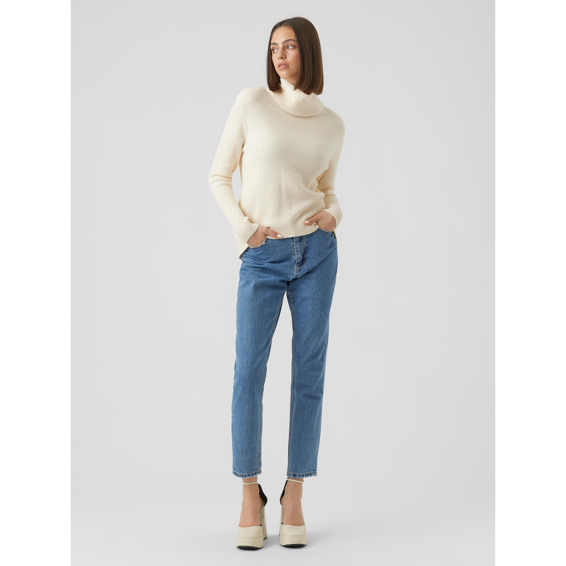 Vero Moda Rolák Holly 10268920 Écru Relaxed Fit - Pepit.cz