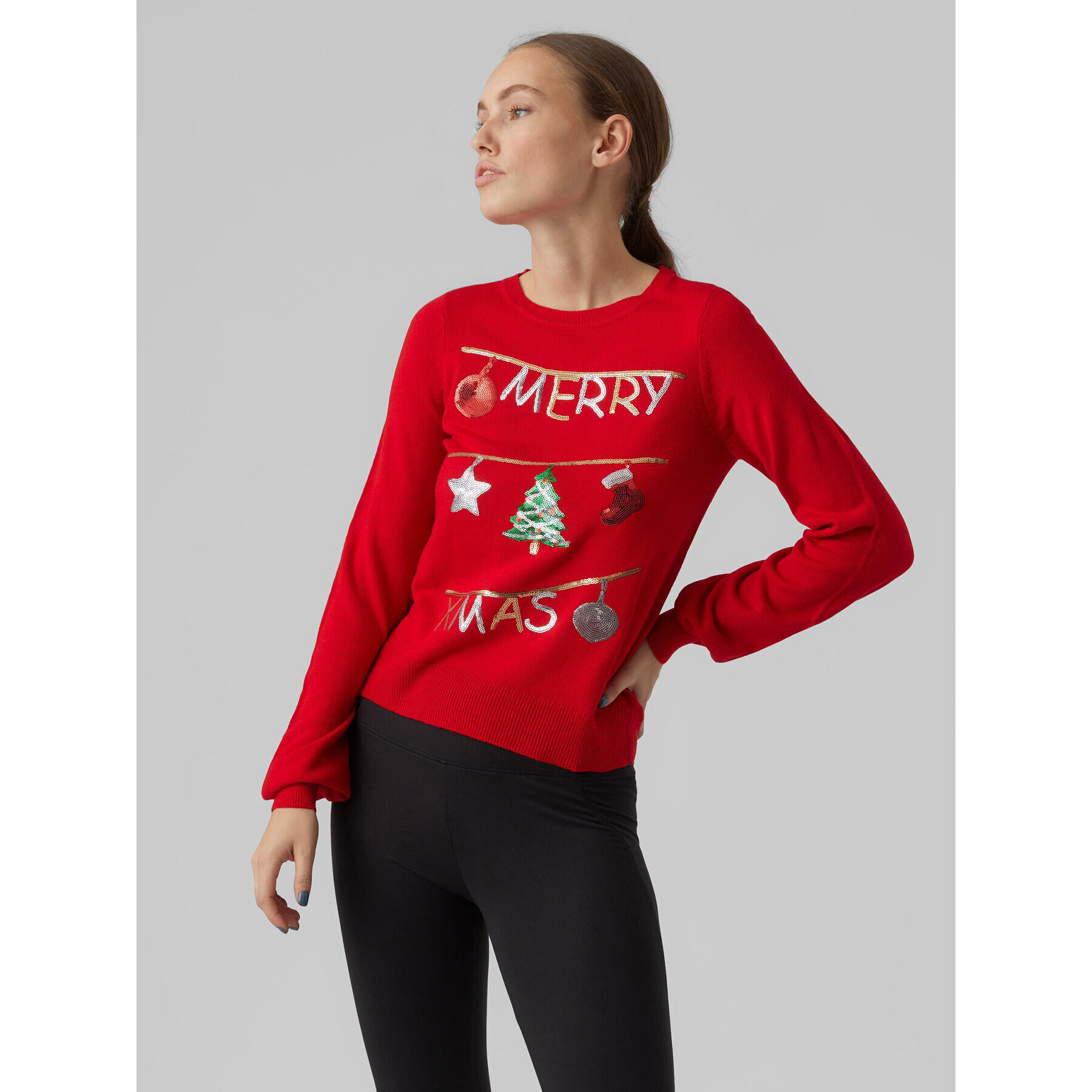 Vero Moda Svetr Merryxmas 10272463 Červená Regular Fit - Pepit.cz