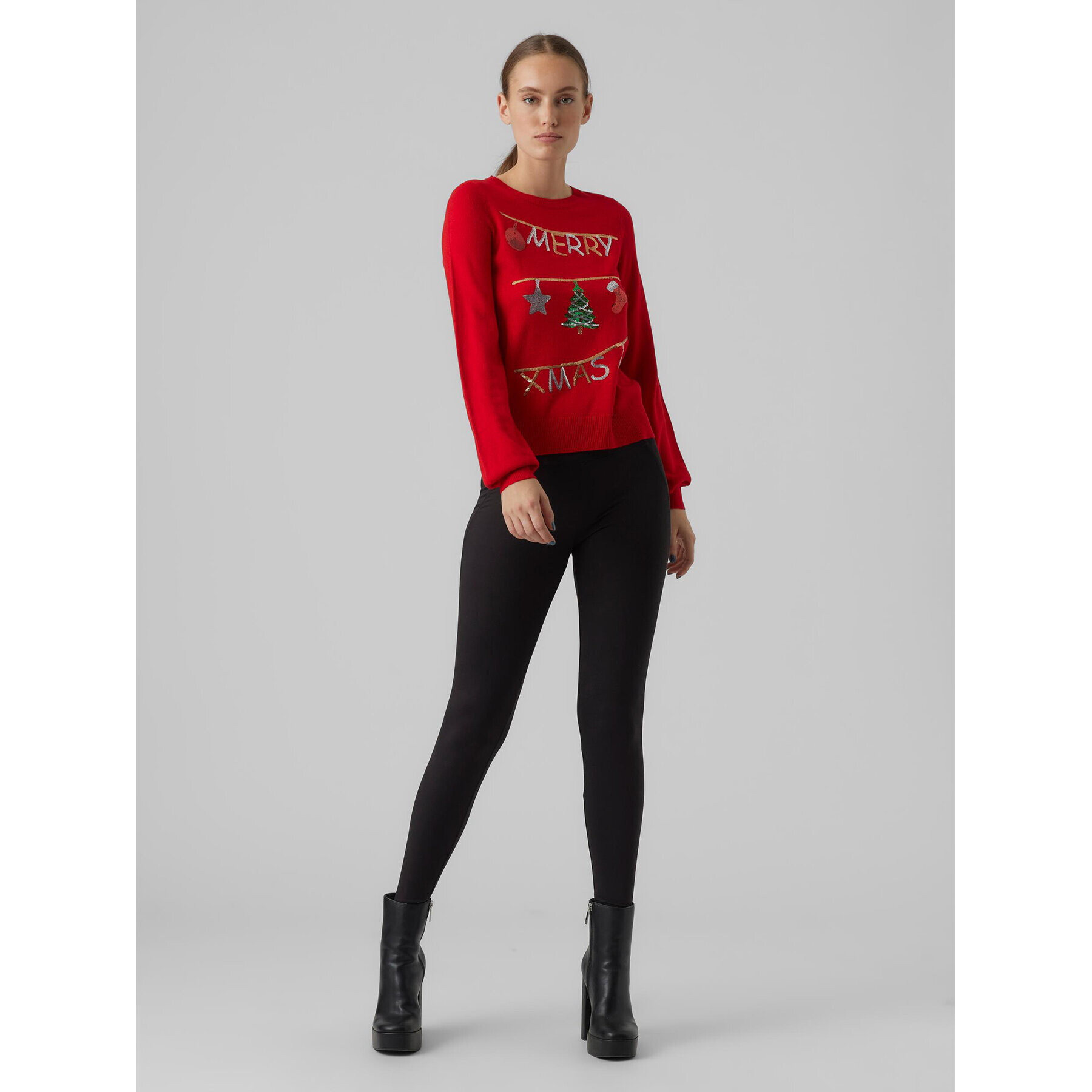 Vero Moda Svetr Merryxmas 10272463 Červená Regular Fit - Pepit.cz