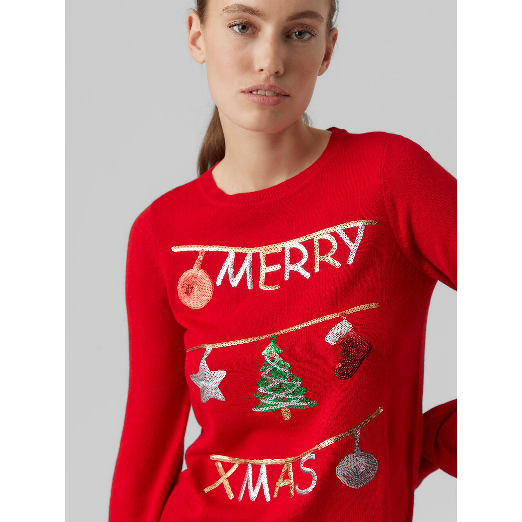 Vero Moda Svetr Merryxmas 10272463 Červená Regular Fit - Pepit.cz