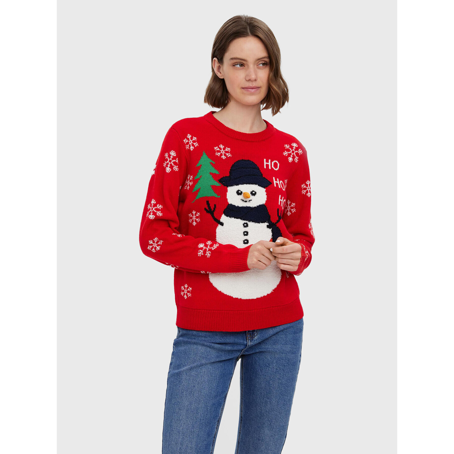 Vero Moda Svetr Snowman 10272448 Červená Regular Fit - Pepit.cz