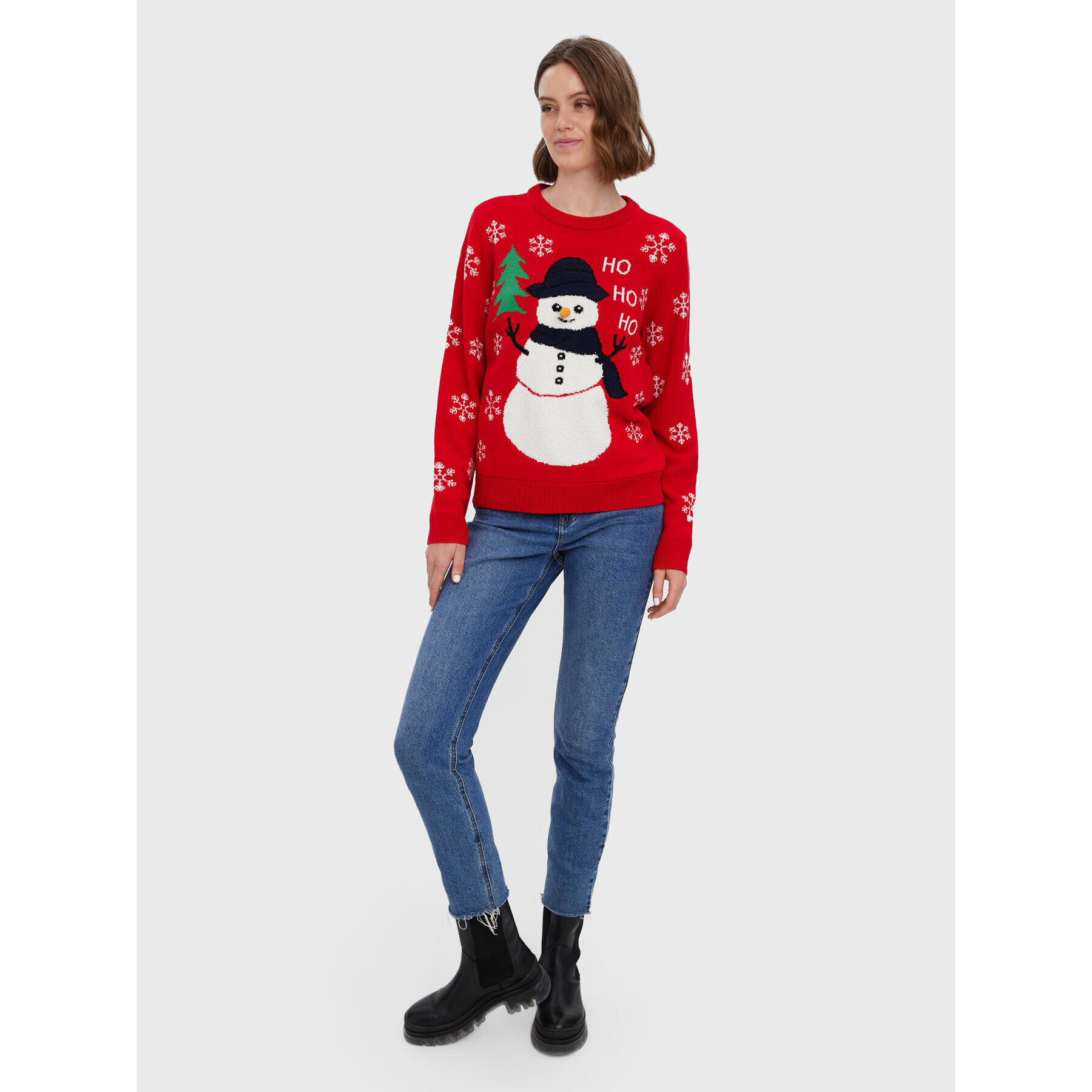 Vero Moda Svetr Snowman 10272448 Červená Regular Fit - Pepit.cz