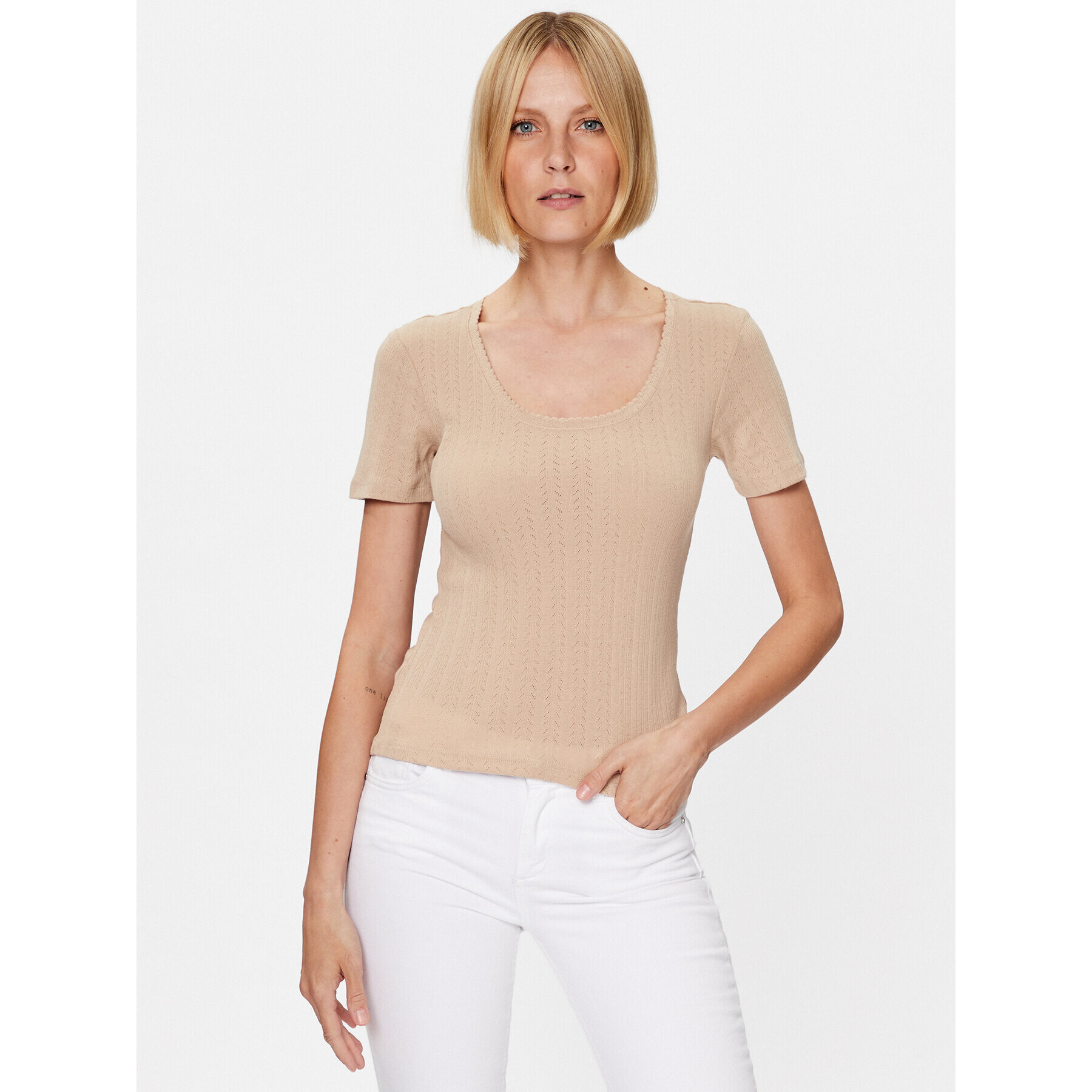 Vero Moda T-Shirt Casja 10286071 Béžová Regular Fit - Pepit.cz