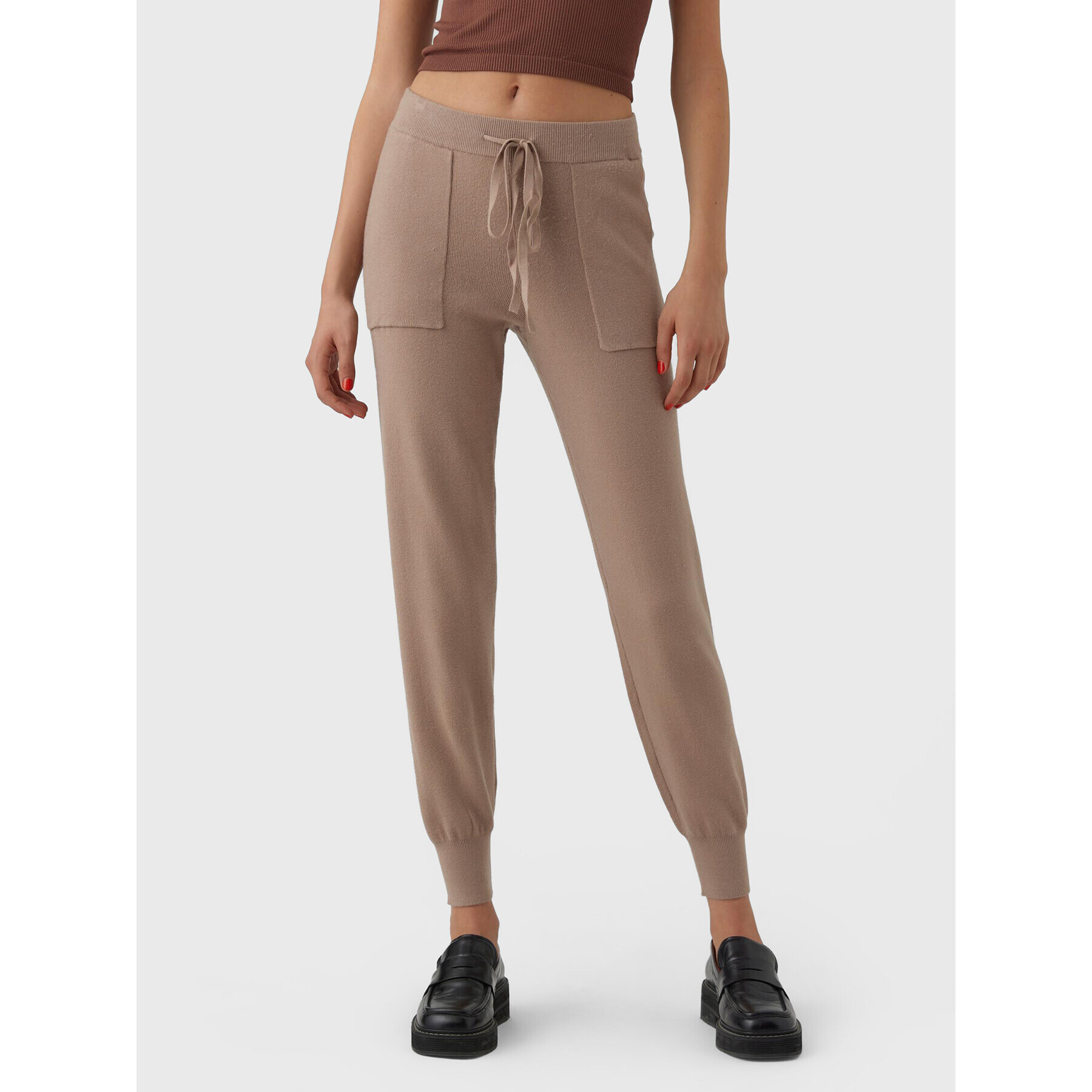 Vero Moda Úpletové kalhoty Nancy 10270495 Béžová Regular Fit - Pepit.cz