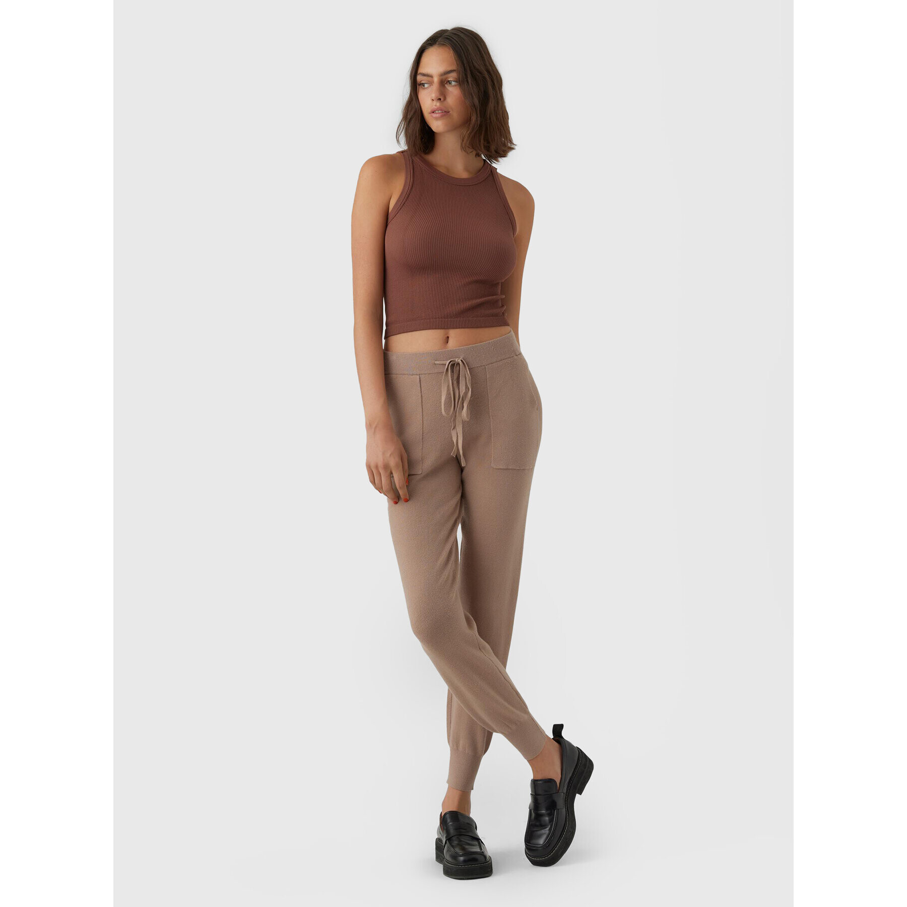 Vero Moda Úpletové kalhoty Nancy 10270495 Béžová Regular Fit - Pepit.cz