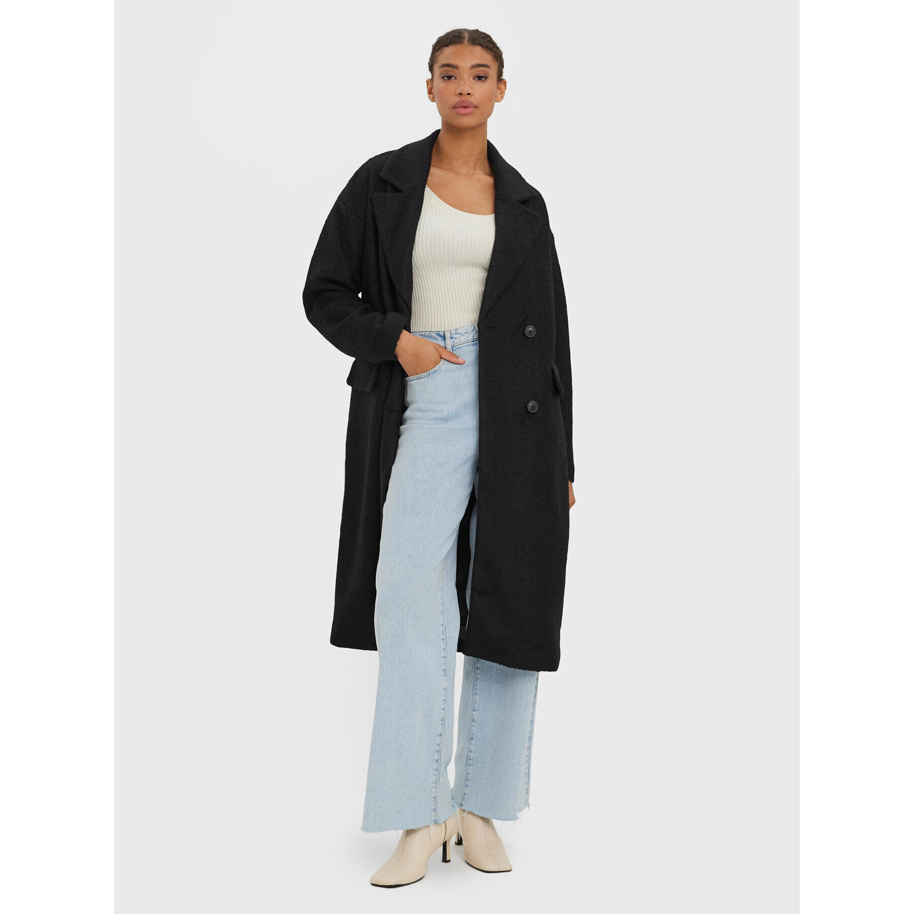 Vero Moda Vlněný kabát Mabel 10271371 Černá Regular Fit - Pepit.cz