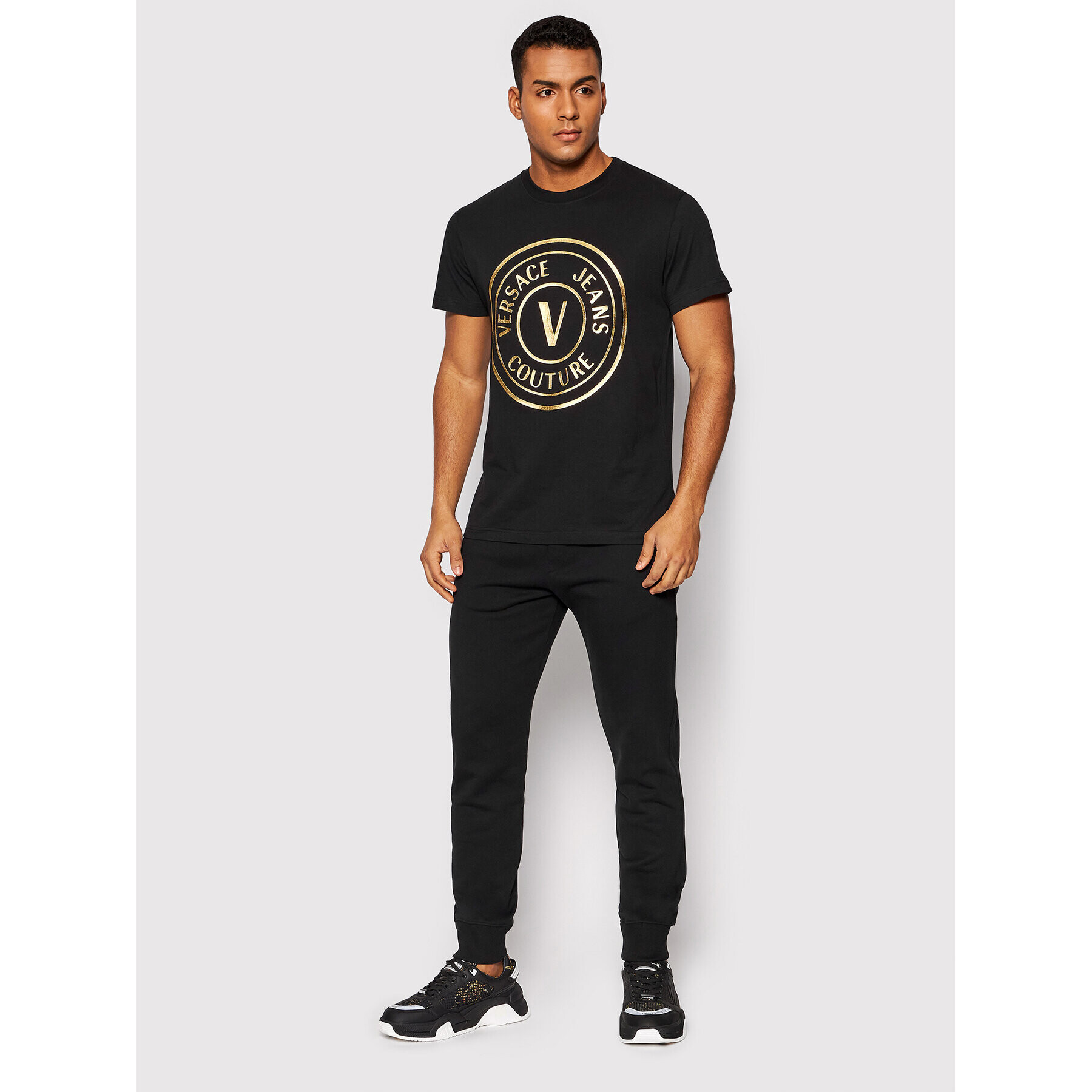 Versace Jeans Couture Teplákové kalhoty Logo Thick Foil 72GAAT01 Černá Regular Fit - Pepit.cz