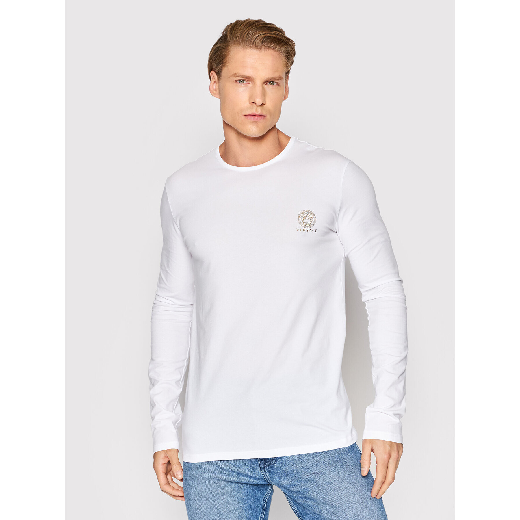 Versace S dlouhým rukávem Girocollo AUU01007 Bílá Regular Fit - Pepit.cz