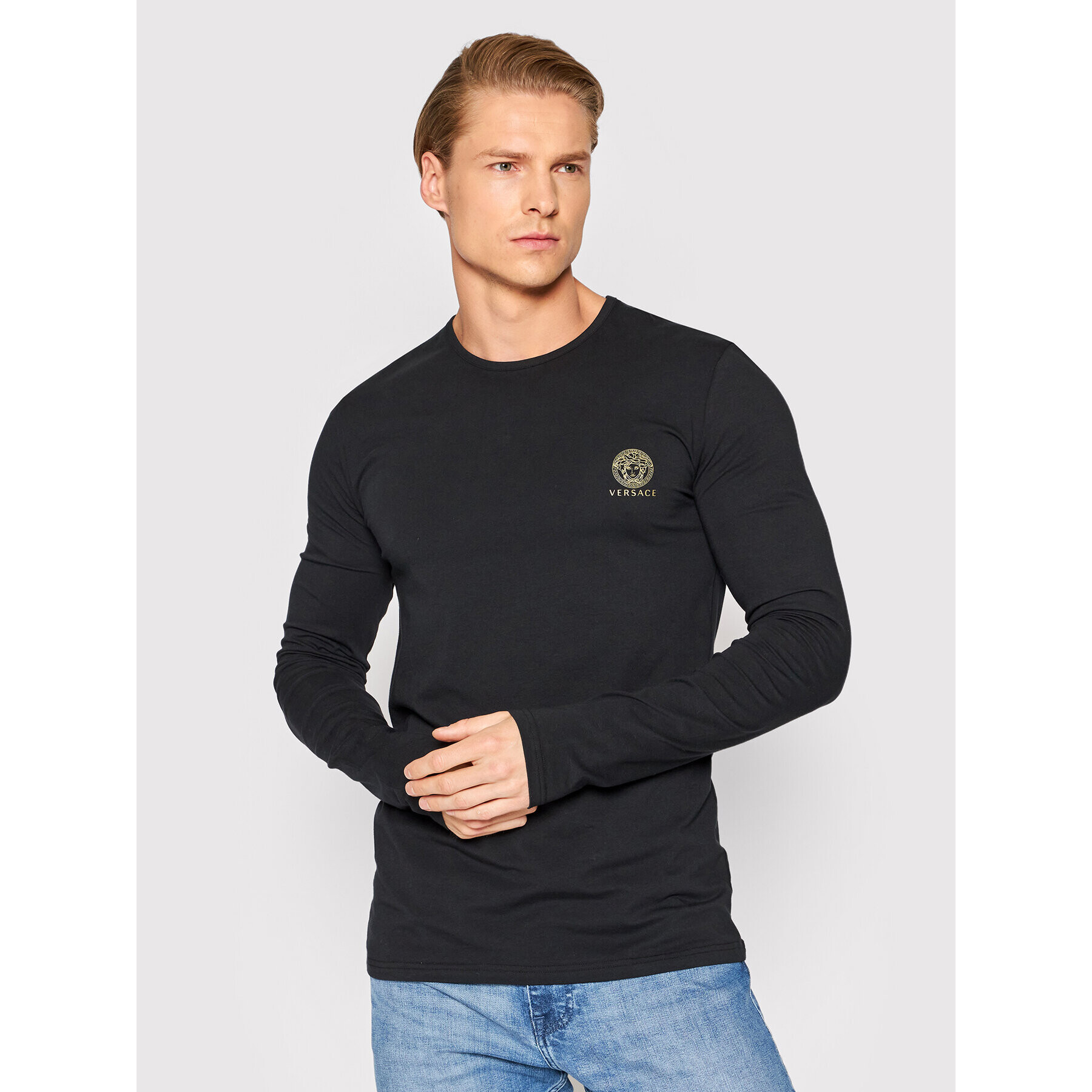 Versace S dlouhým rukávem Girocollo AUU01007 Černá Regular Fit - Pepit.cz