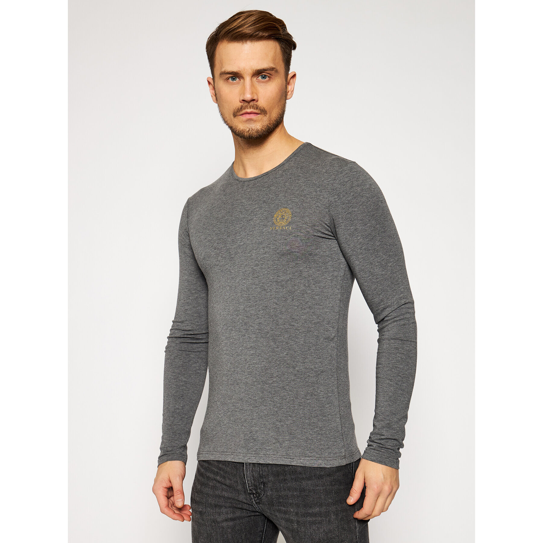 Versace S dlouhým rukávem Girocollo AUU01007 Šedá Regular Fit - Pepit.cz