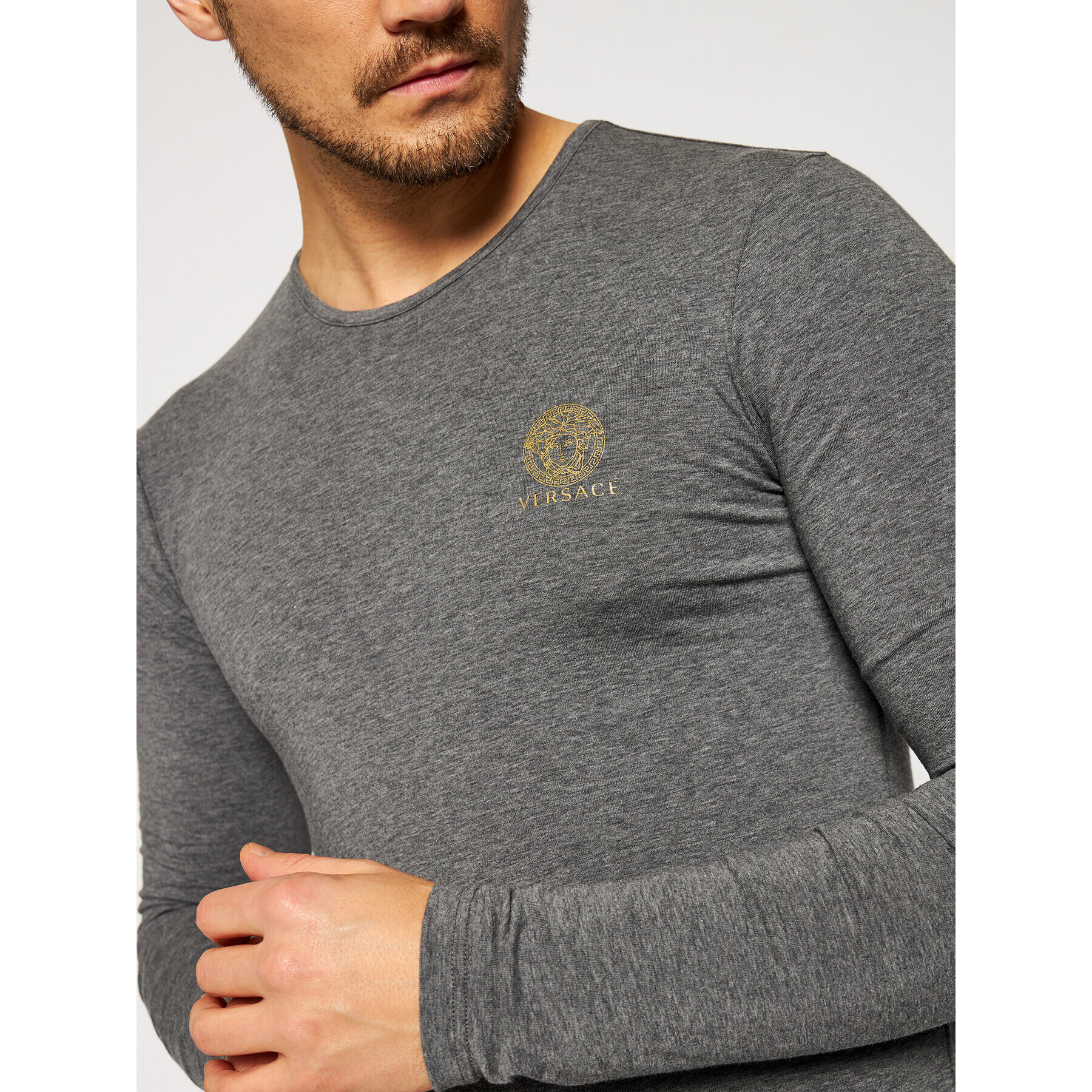 Versace S dlouhým rukávem Girocollo AUU01007 Šedá Regular Fit - Pepit.cz