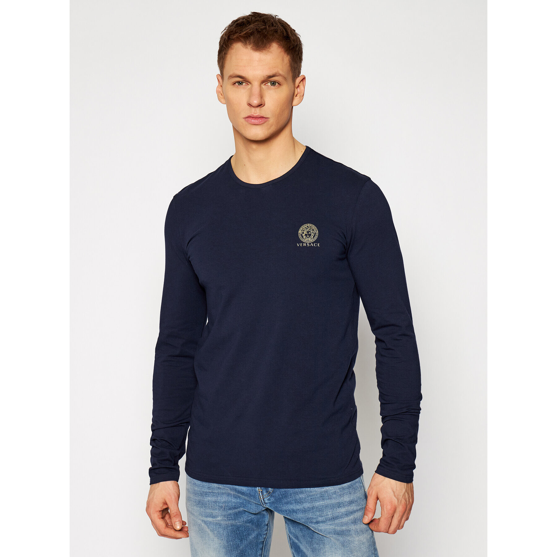 Versace S dlouhým rukávem Girocollo AUU01007 Tmavomodrá Regular Fit - Pepit.cz