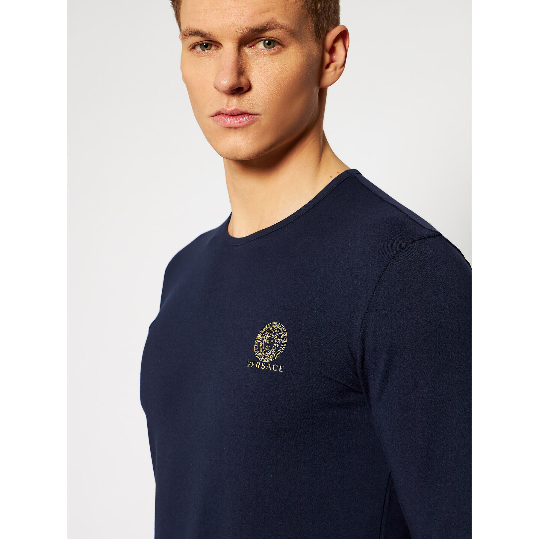 Versace S dlouhým rukávem Girocollo AUU01007 Tmavomodrá Regular Fit - Pepit.cz