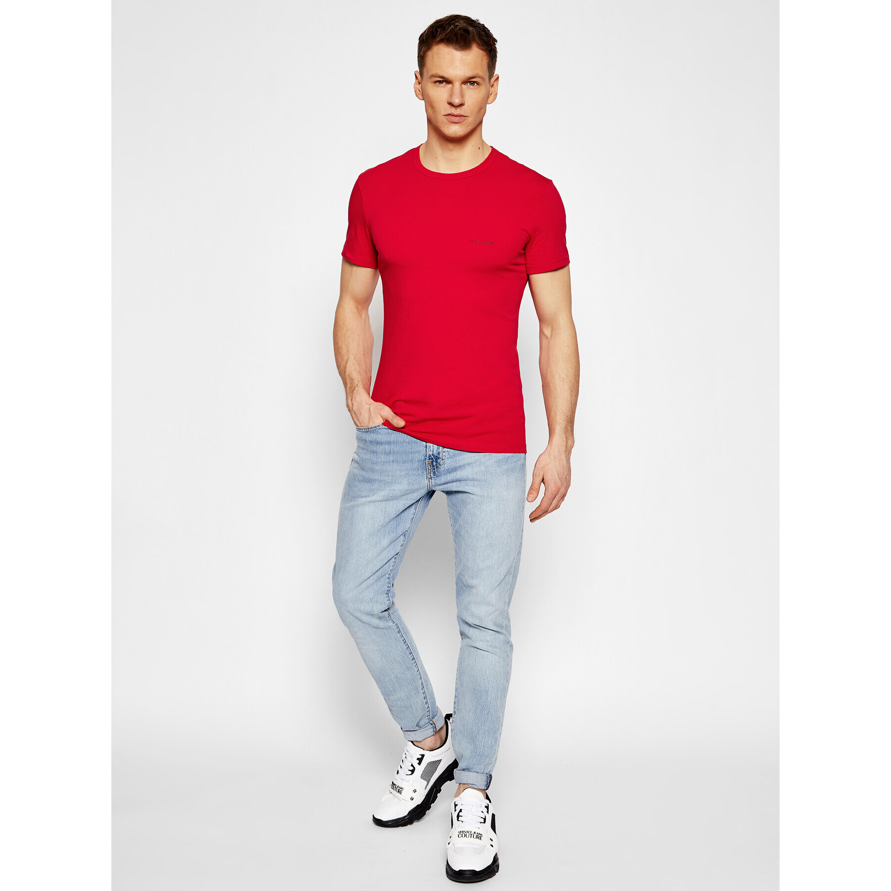 Versace T-Shirt Girocollo AUU04023 Červená Slim Fit - Pepit.cz