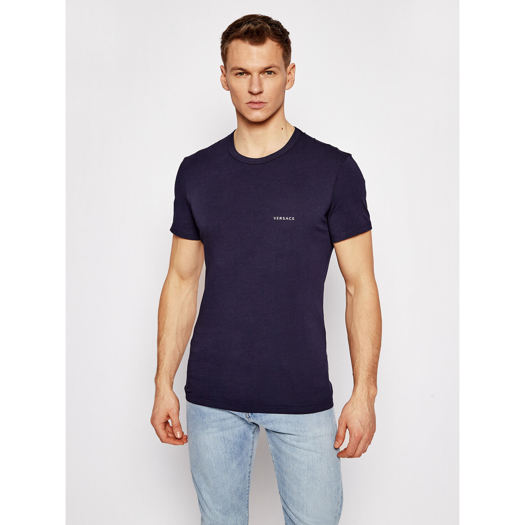 Versace T-Shirt Girocollo AUU04023 Tmavomodrá Slim Fit - Pepit.cz