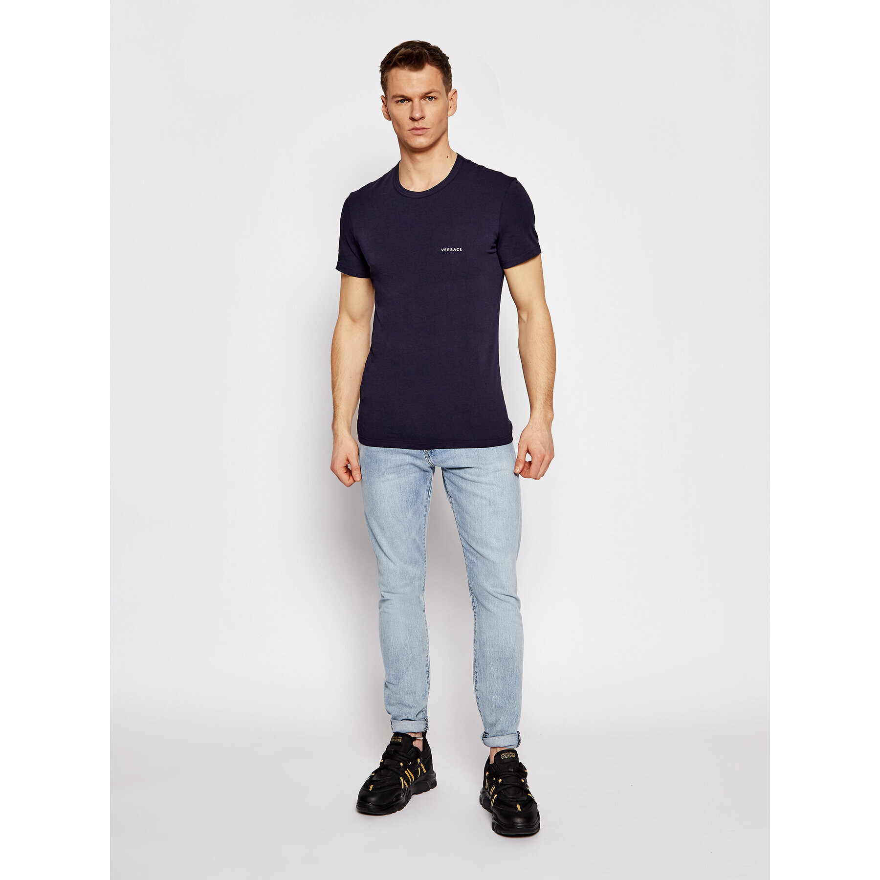 Versace T-Shirt Girocollo AUU04023 Tmavomodrá Slim Fit - Pepit.cz