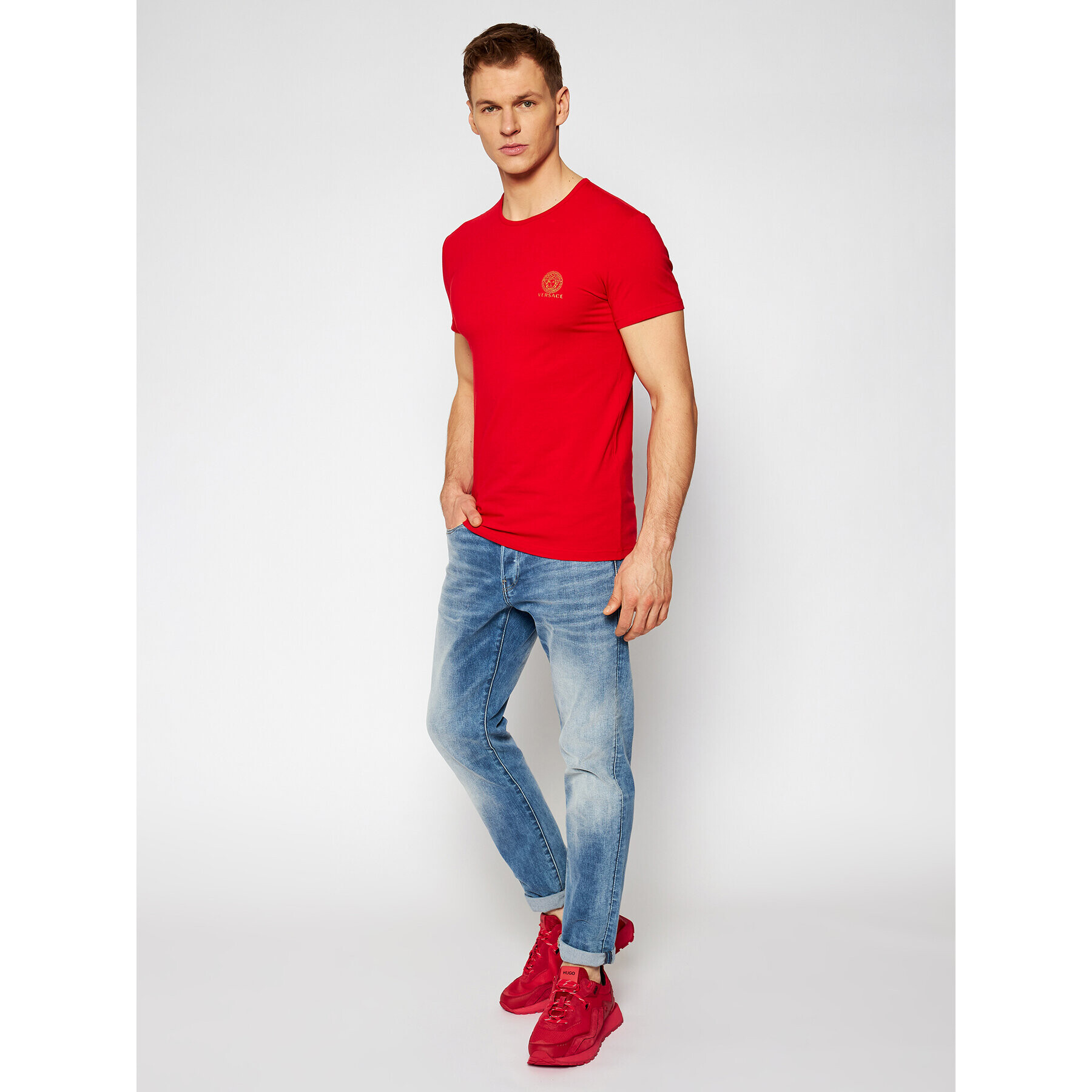 Versace T-Shirt Mc Girocollo Intimo Uomo AUU01005 Červená Slim Fit - Pepit.cz