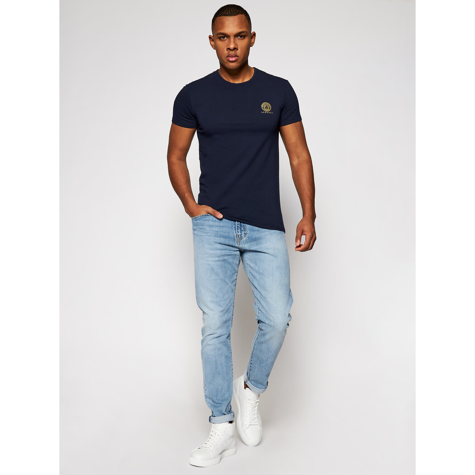 Versace T-Shirt Medusa AUU01005 Tmavomodrá Regular Fit - Pepit.cz