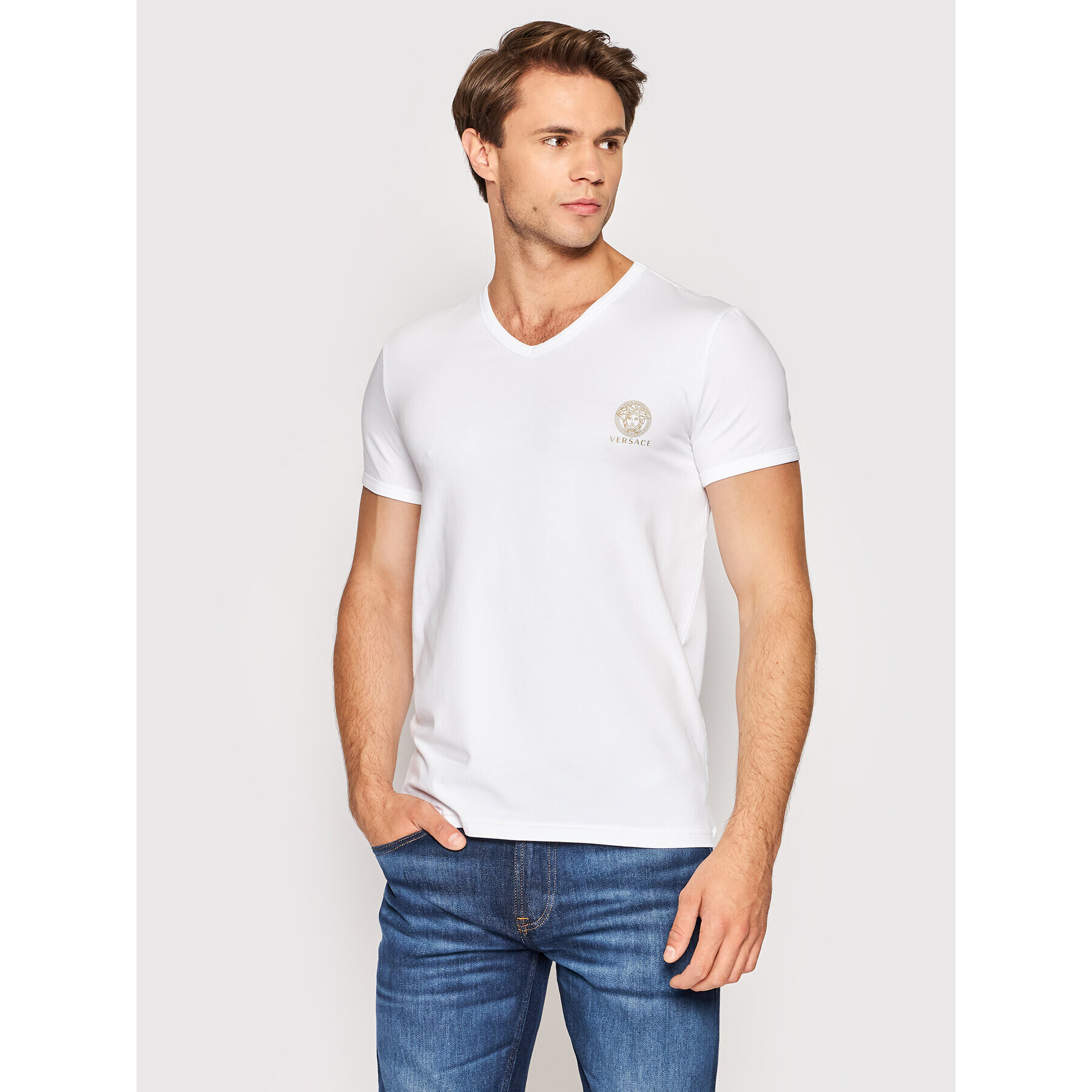 Versace T-Shirt Scollo AUU01004 Bílá Regular Fit - Pepit.cz