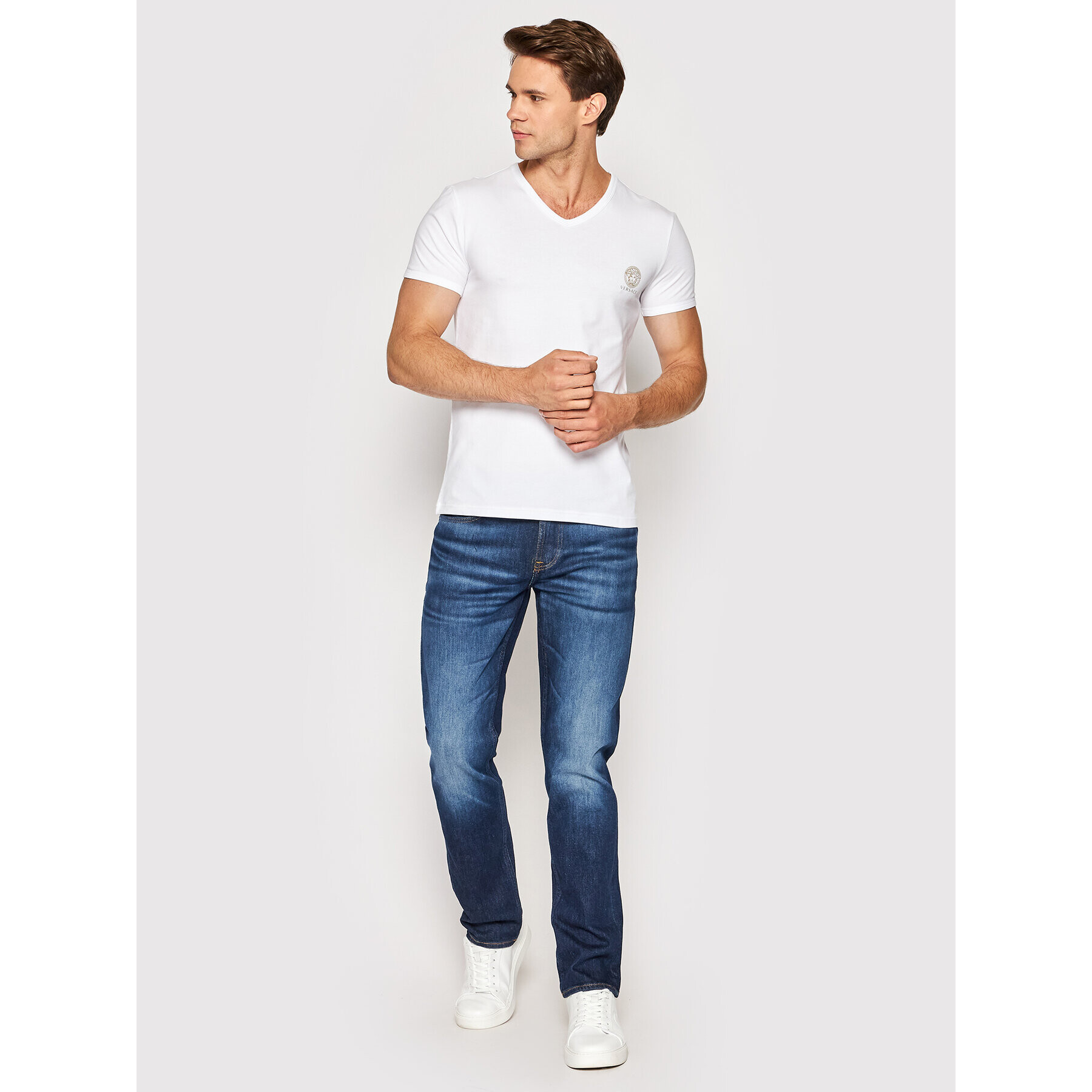 Versace T-Shirt Scollo AUU01004 Bílá Regular Fit - Pepit.cz