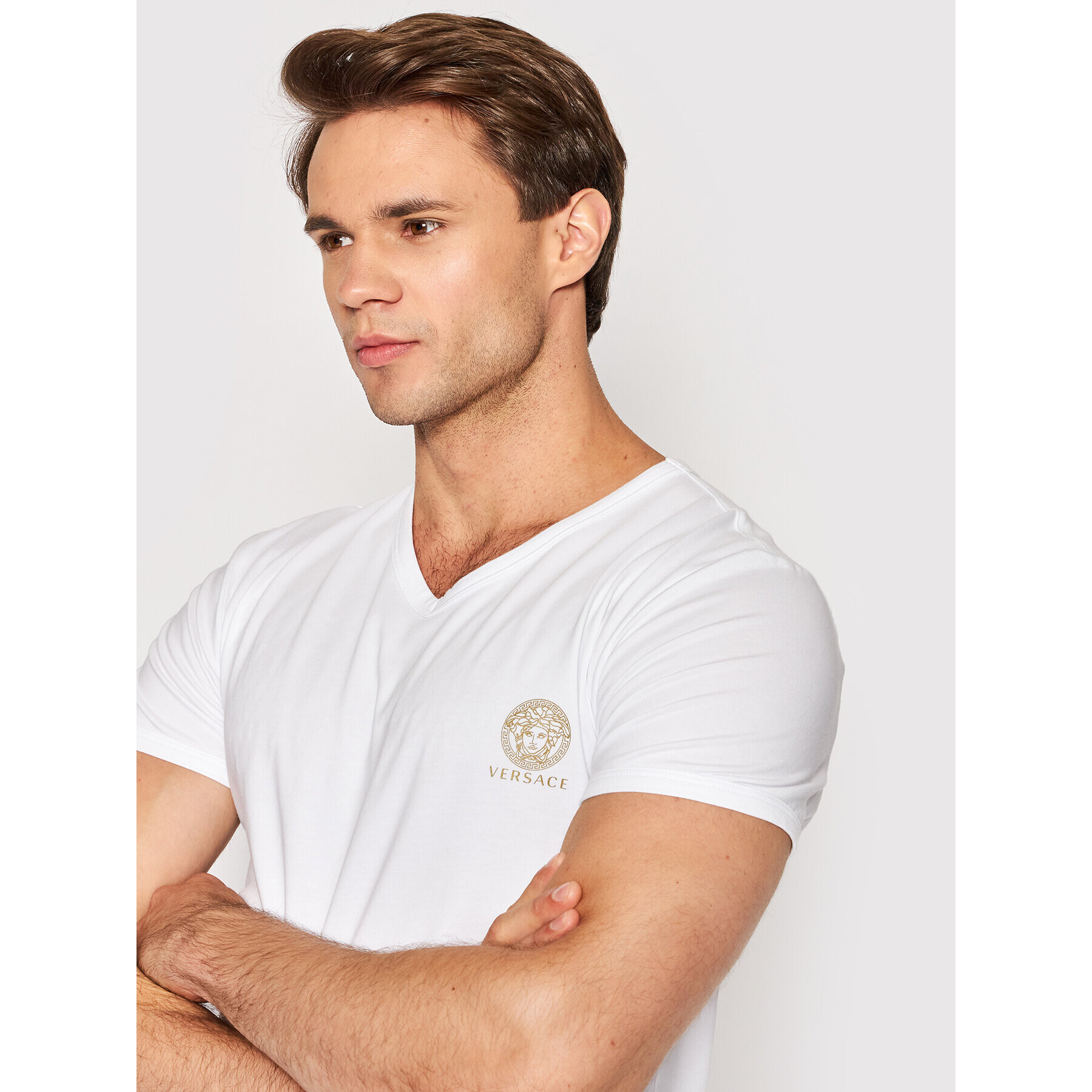 Versace T-Shirt Scollo AUU01004 Bílá Regular Fit - Pepit.cz