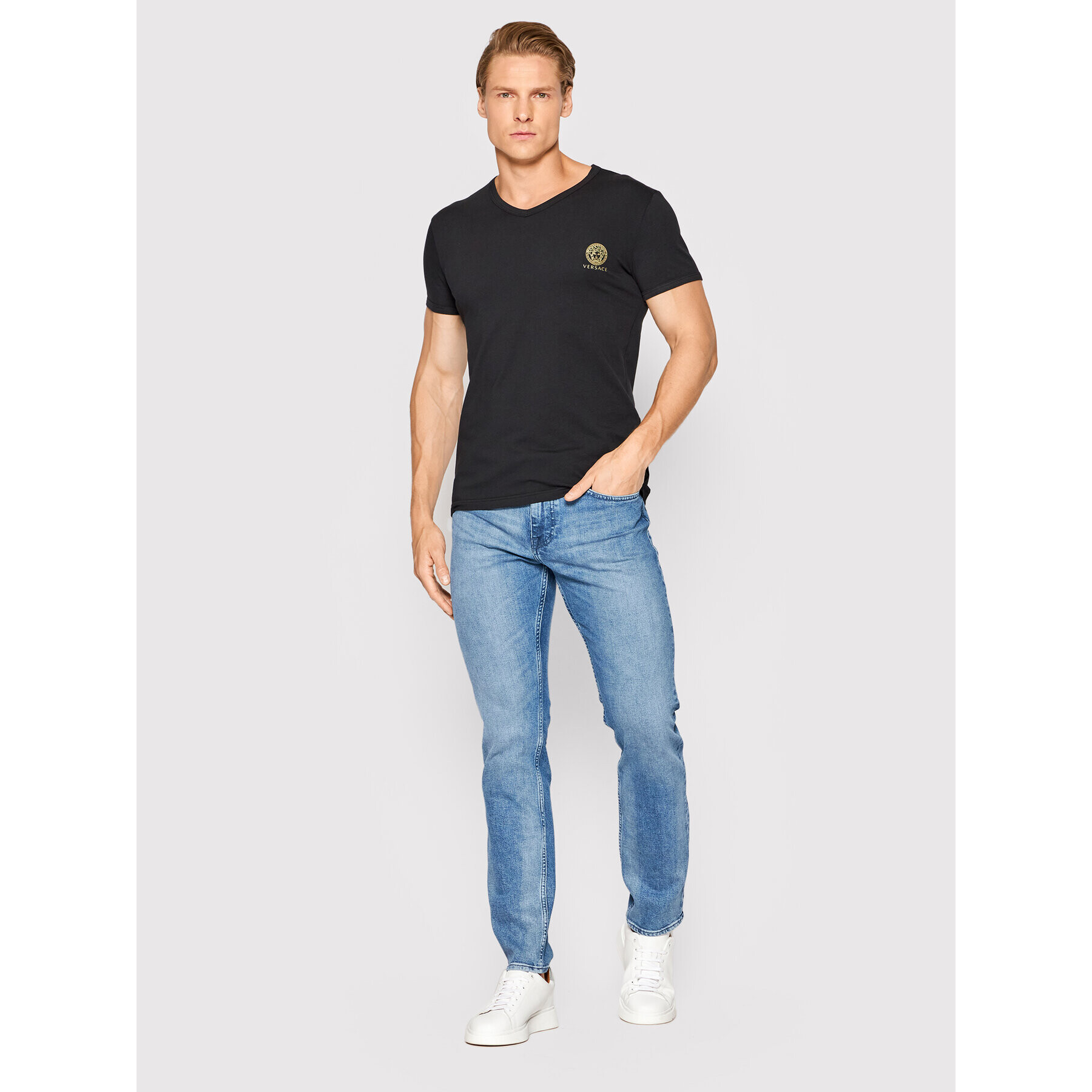 Versace T-Shirt Scollo AUU01004 Černá Regular Fit - Pepit.cz