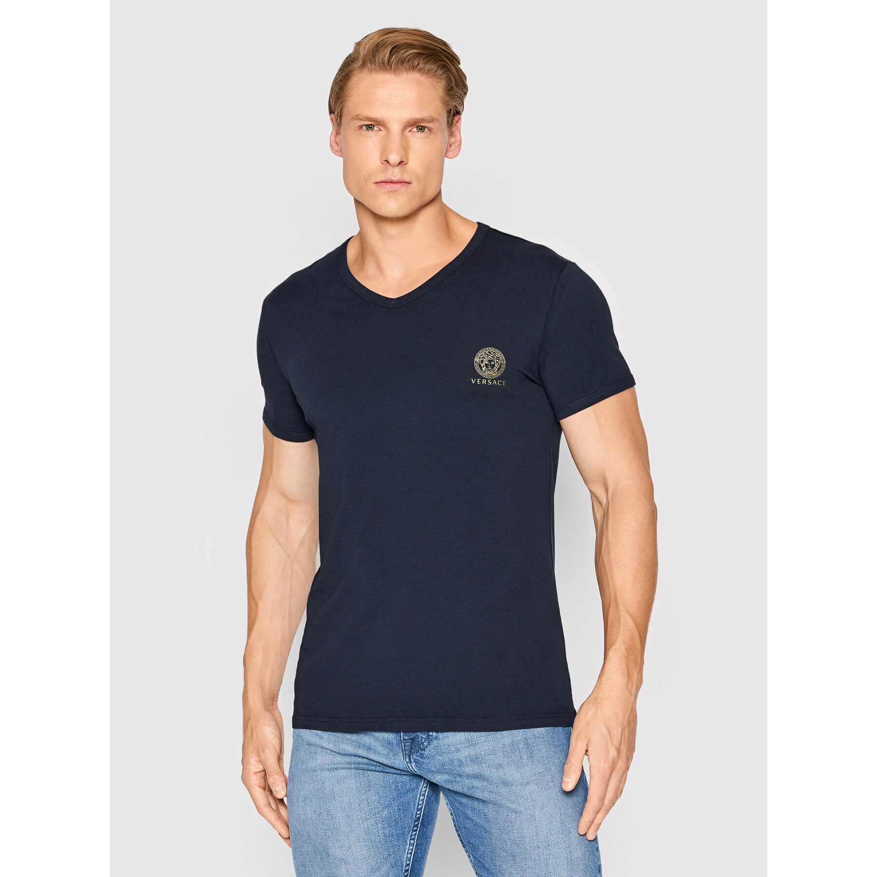 Versace T-Shirt Scollo AUU01004 Tmavomodrá Regular Fit - Pepit.cz