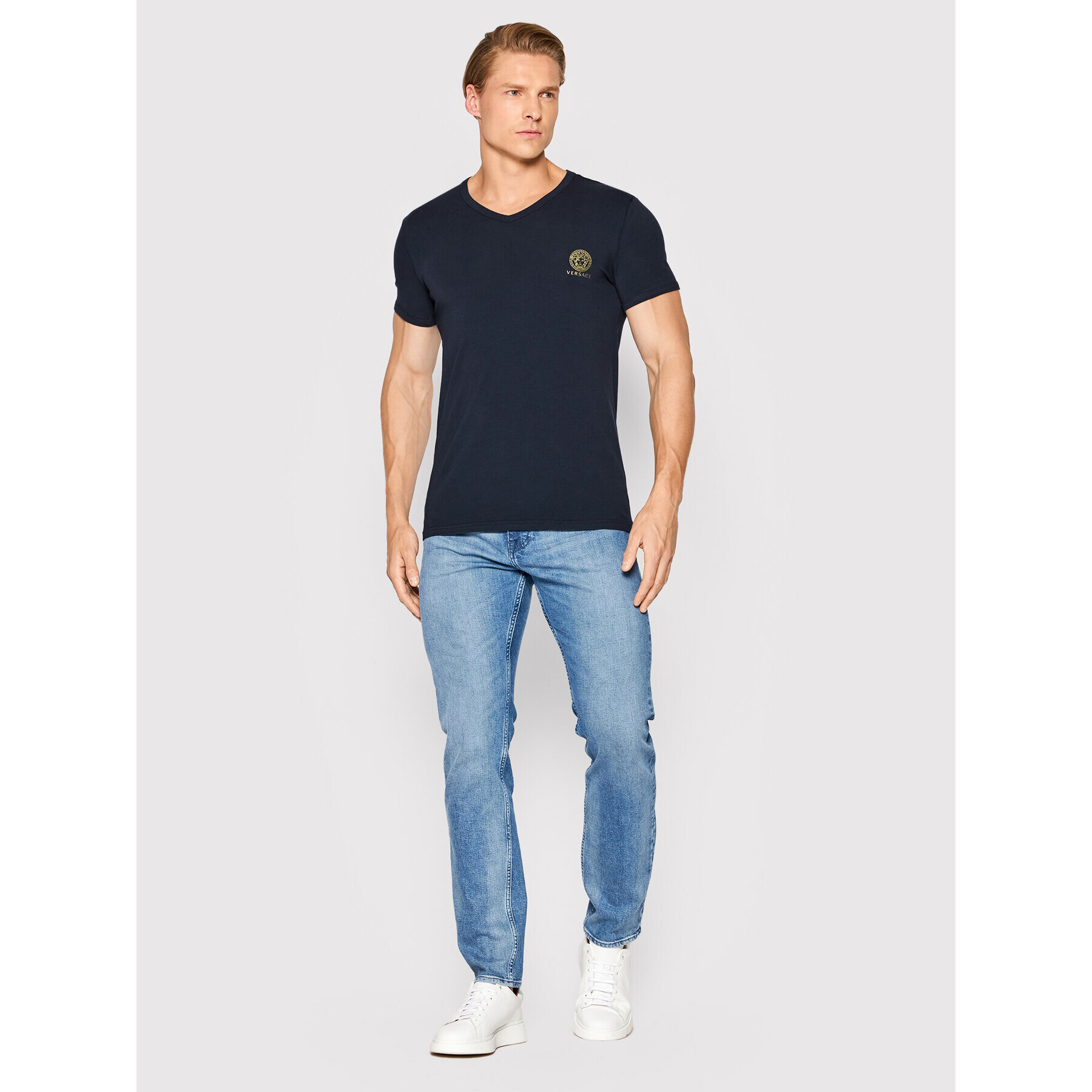 Versace T-Shirt Scollo AUU01004 Tmavomodrá Regular Fit - Pepit.cz