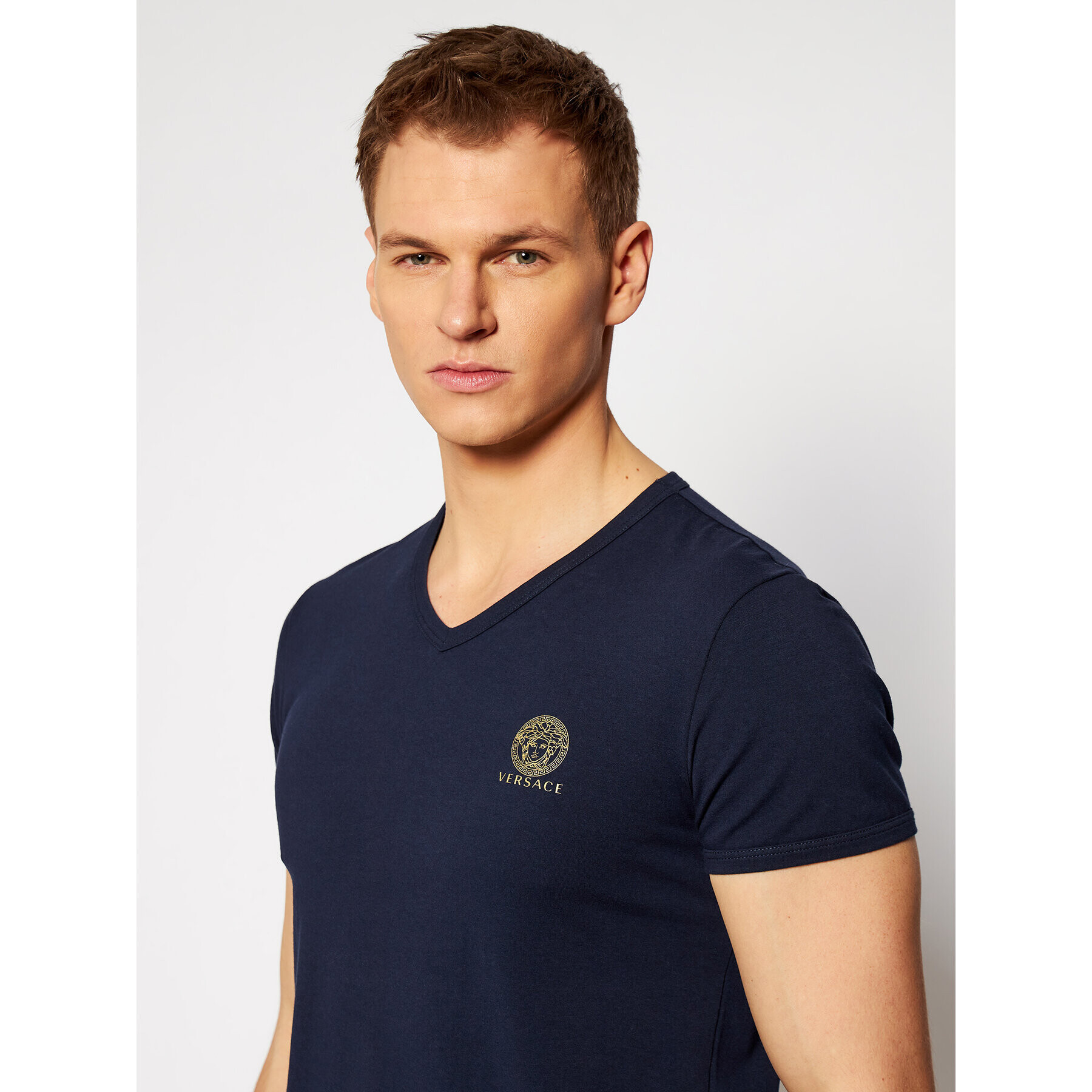 Versace T-Shirt Scollo AUU01004 Tmavomodrá Regular Fit - Pepit.cz