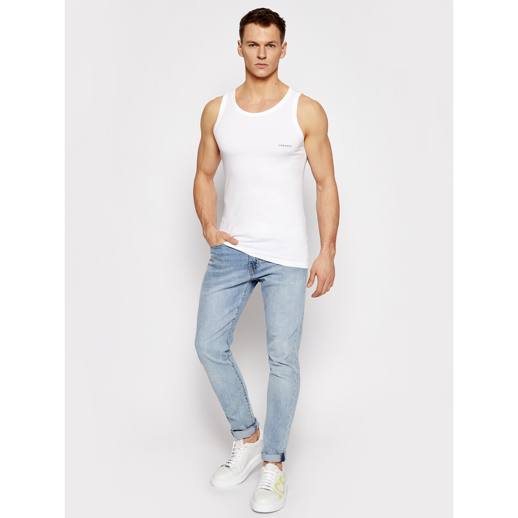 Versace Tank top Canotta AUU04022 Bílá Slim Fit - Pepit.cz