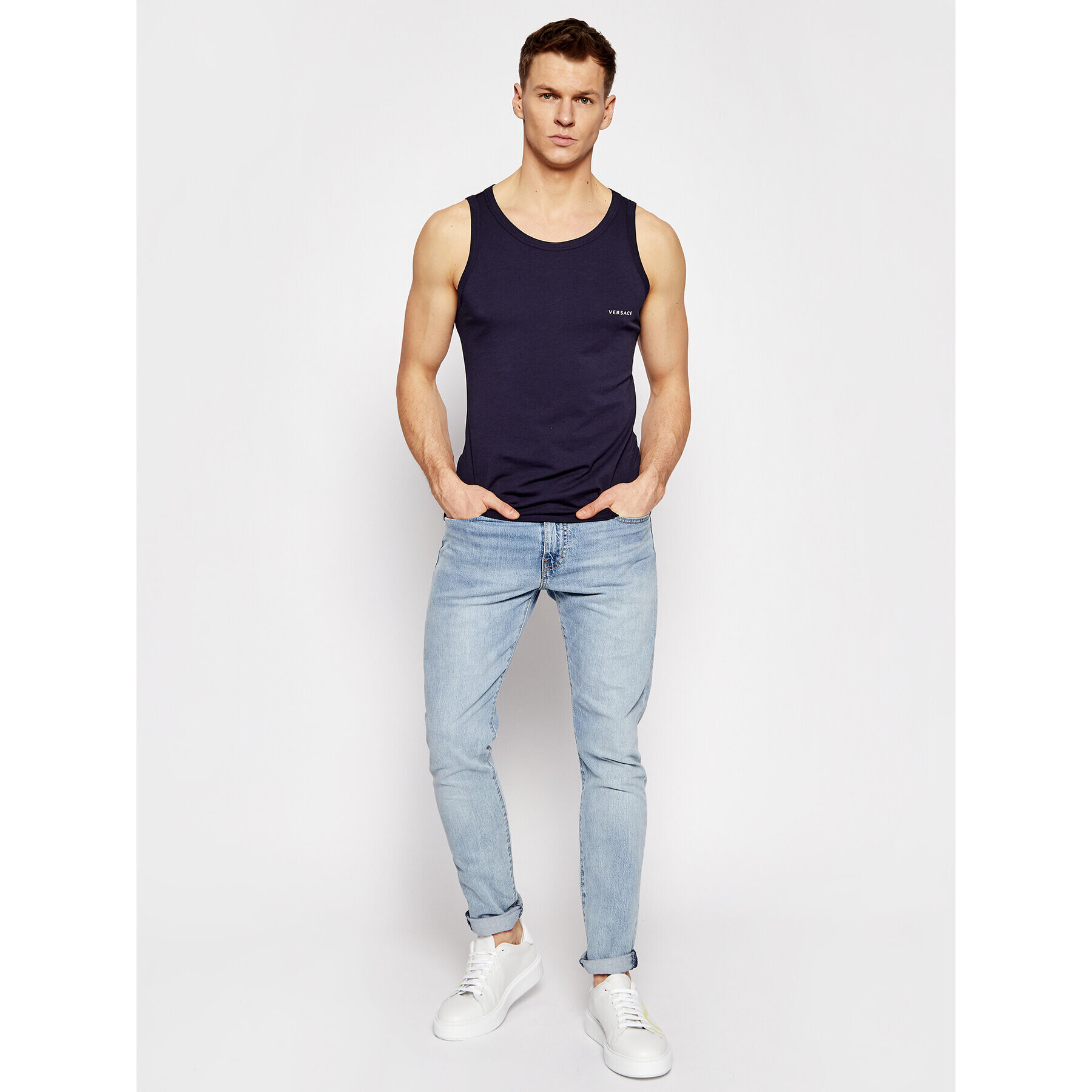 Versace Tank top Canotta AUU04022 Tmavomodrá Slim Fit - Pepit.cz