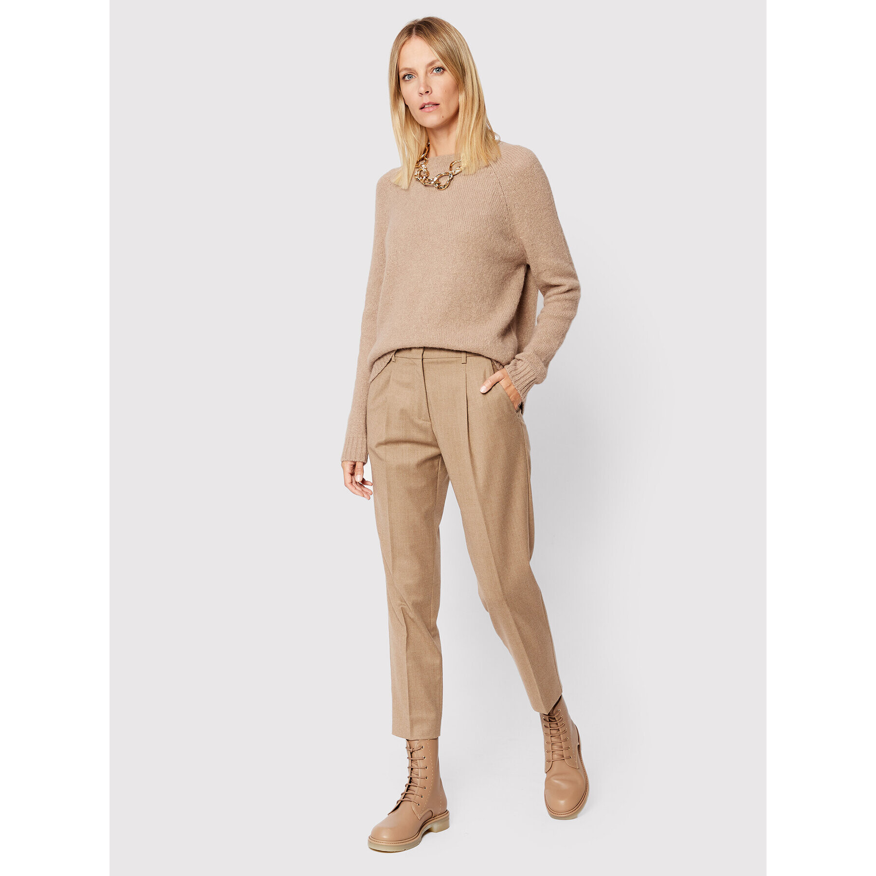 Weekend Max Mara Kalhoty z materiálu Bussola 51360523 Béžová Regular Fit - Pepit.cz