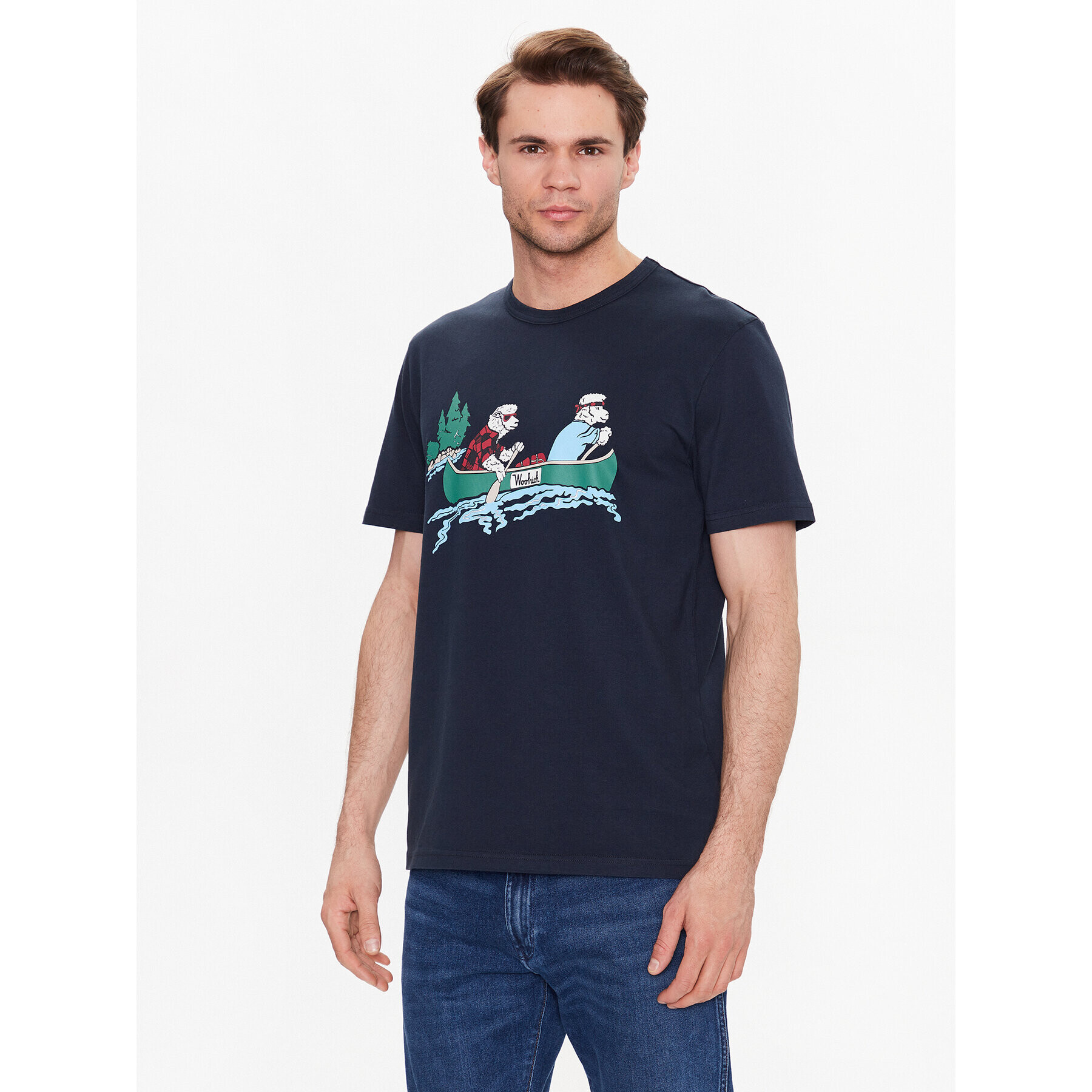 Woolrich T-Shirt Animated Sheep CFWOTE0095MRUT3370 Tmavomodrá Regular Fit - Pepit.cz