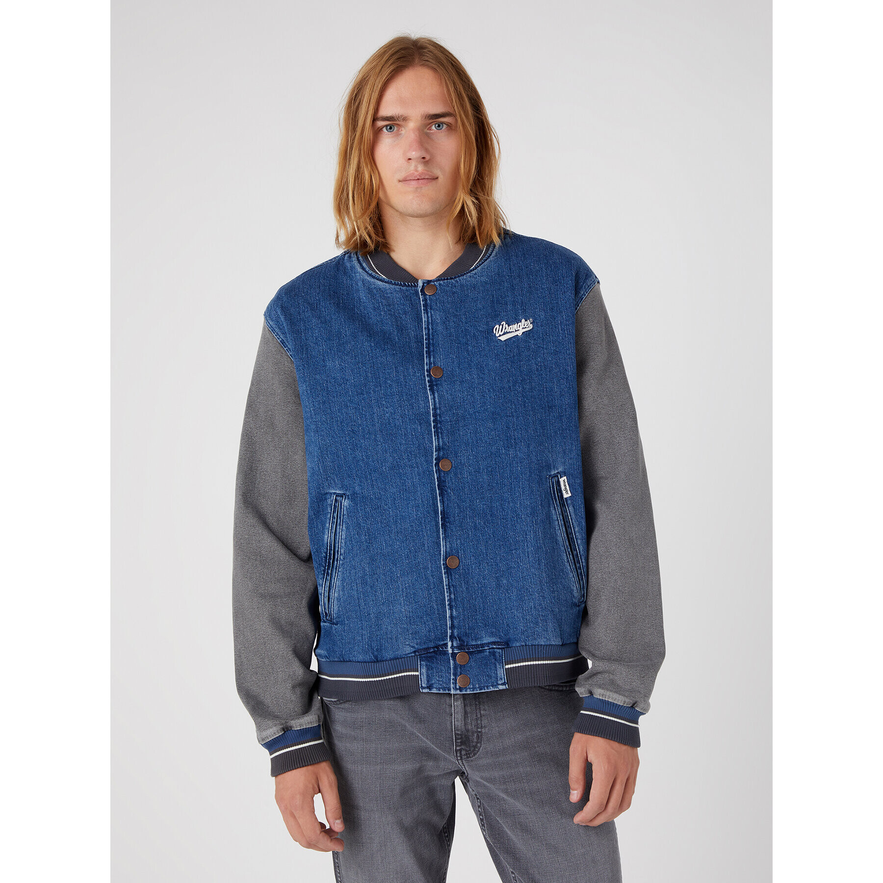 Wrangler Bunda bomber Baseball W48272Z90 112331618 Modrá Regular Fit - Pepit.cz