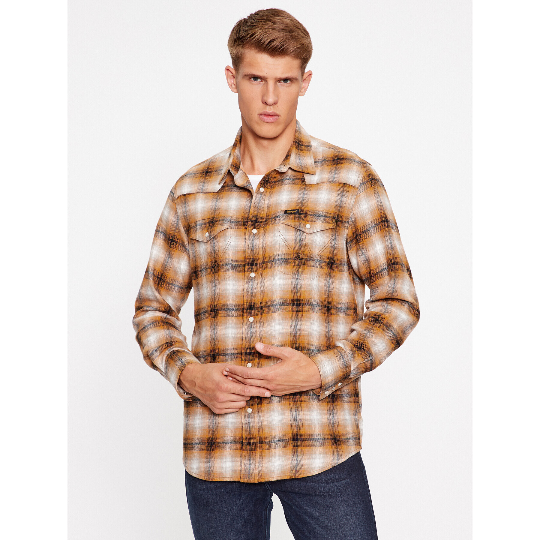 Wrangler džínová košile Western 112341159 Hnědá Regular Fit - Pepit.cz