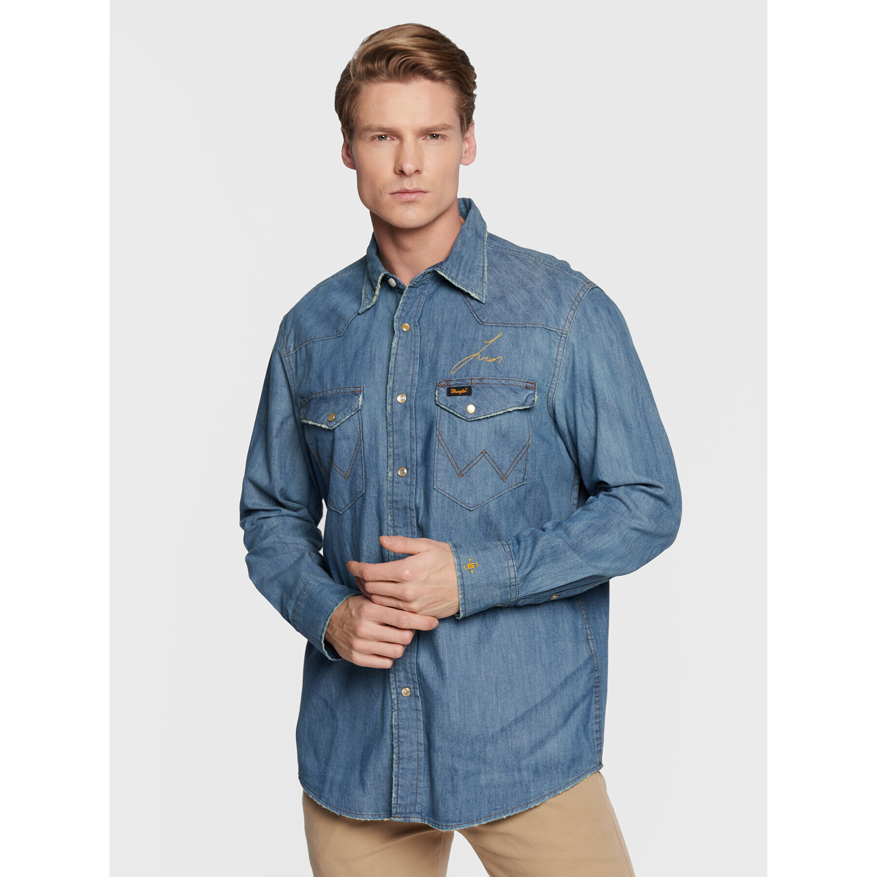 Wrangler džínová košile LEON BRIDGES W5M0CX31O 112328528 Modrá Regular Fit - Pepit.cz