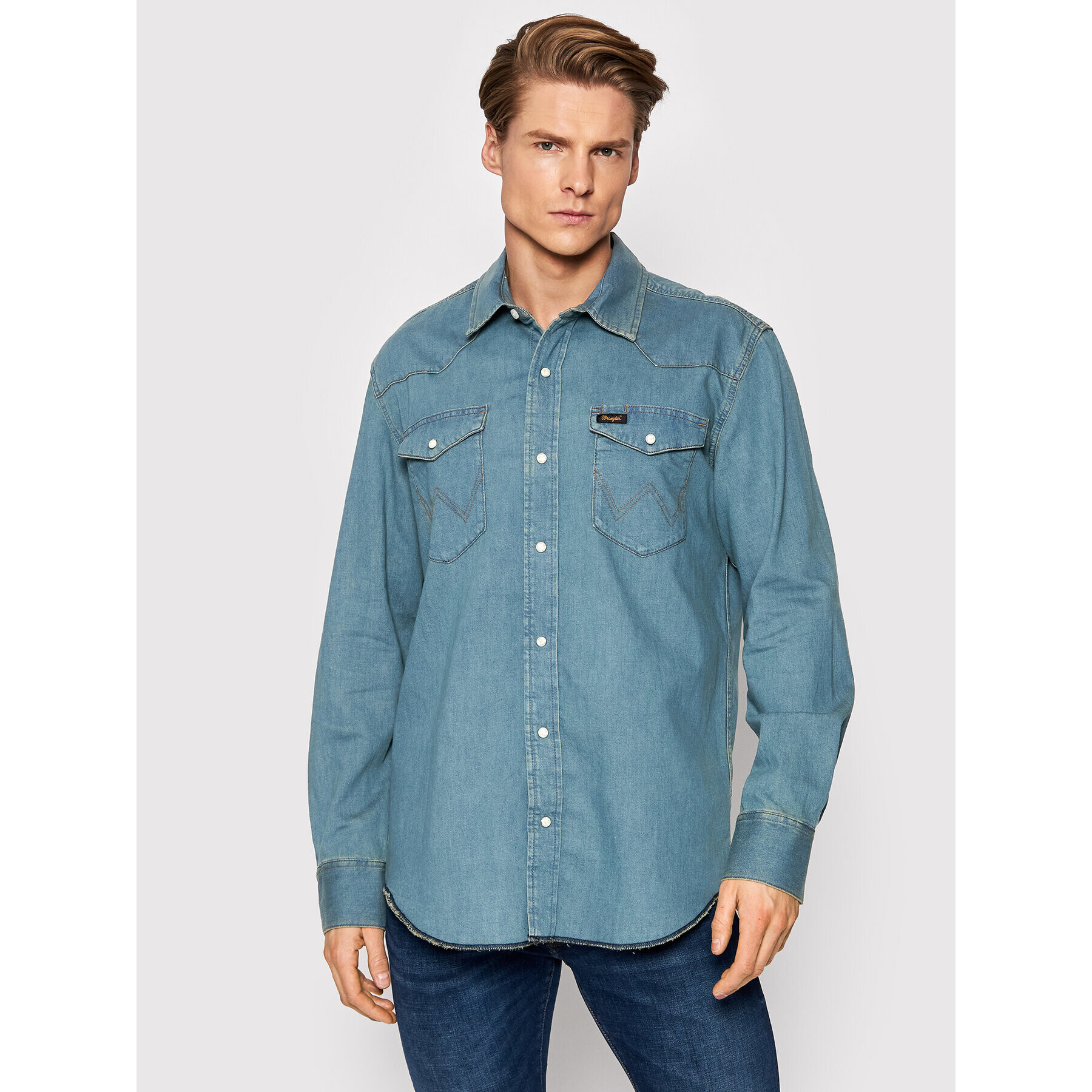 Wrangler džínová košile Ls Workshirt W5D1BKH99 Modrá Regular Fit - Pepit.cz