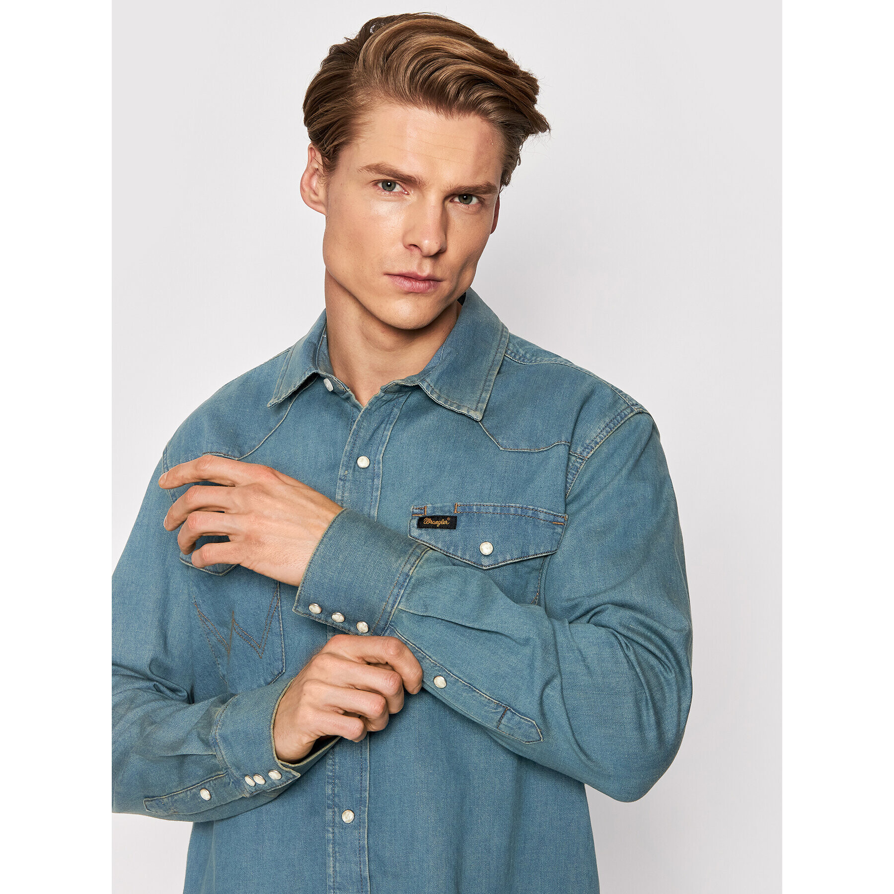 Wrangler džínová košile Ls Workshirt W5D1BKH99 Modrá Regular Fit - Pepit.cz