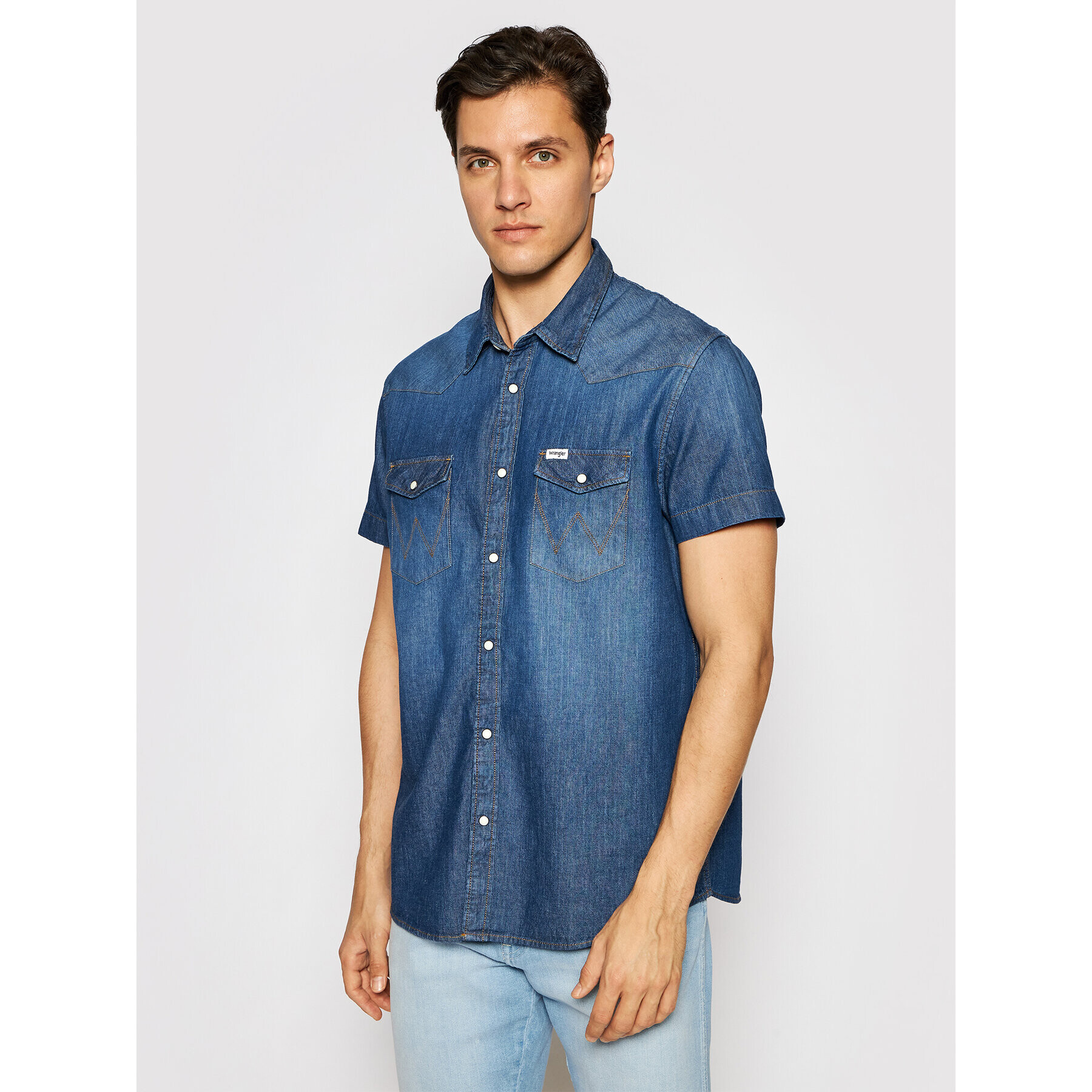 Wrangler džínová košile Western W5J05K30P Tmavomodrá Regular Fit - Pepit.cz