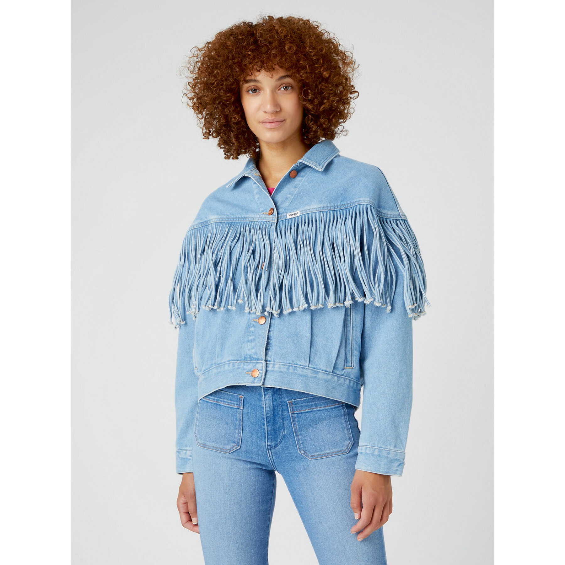 Wrangler Jeansová bunda Western Fringe W5039632W 112332055 Modrá Relaxed Fit - Pepit.cz