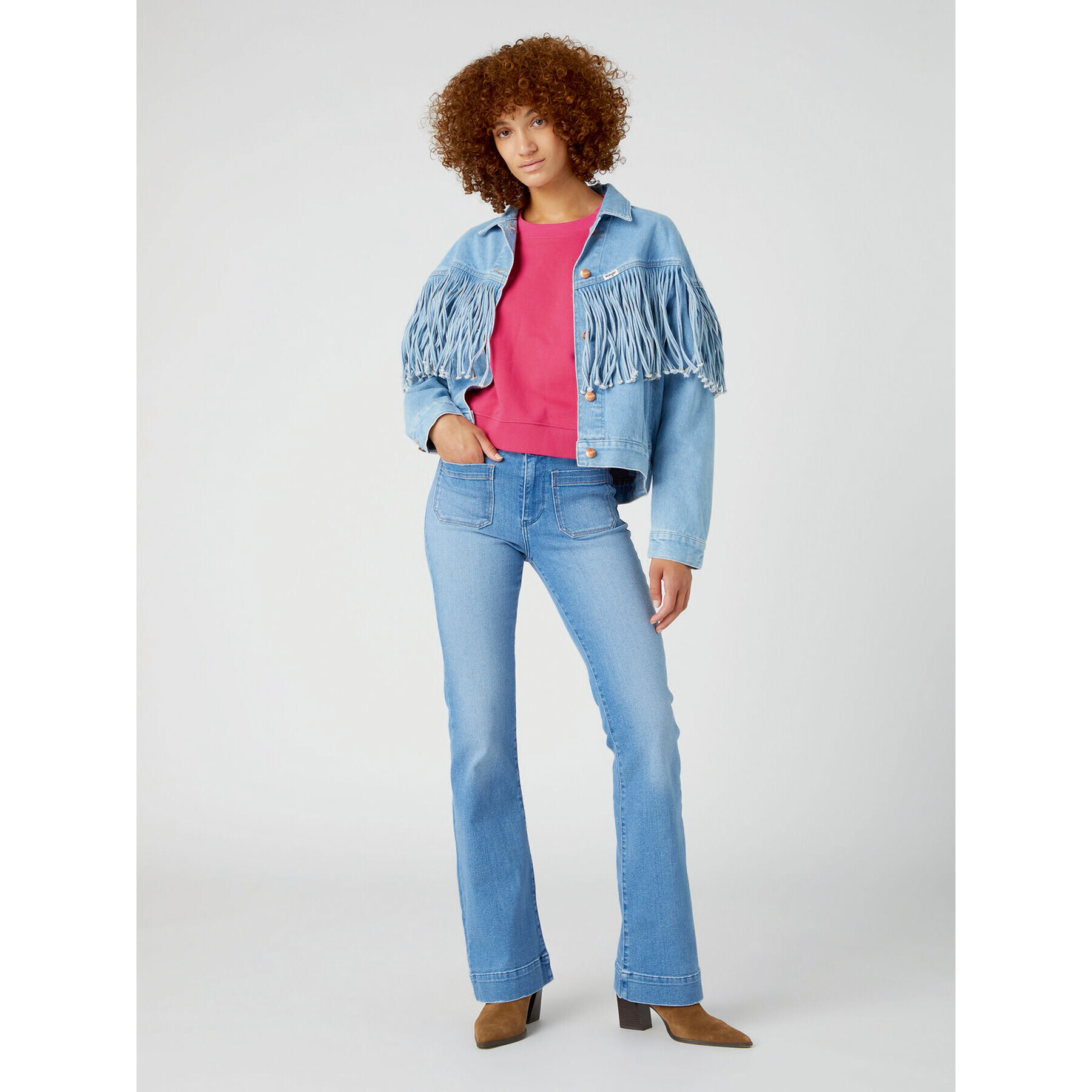 Wrangler Jeansová bunda Western Fringe W5039632W 112332055 Modrá Relaxed Fit - Pepit.cz