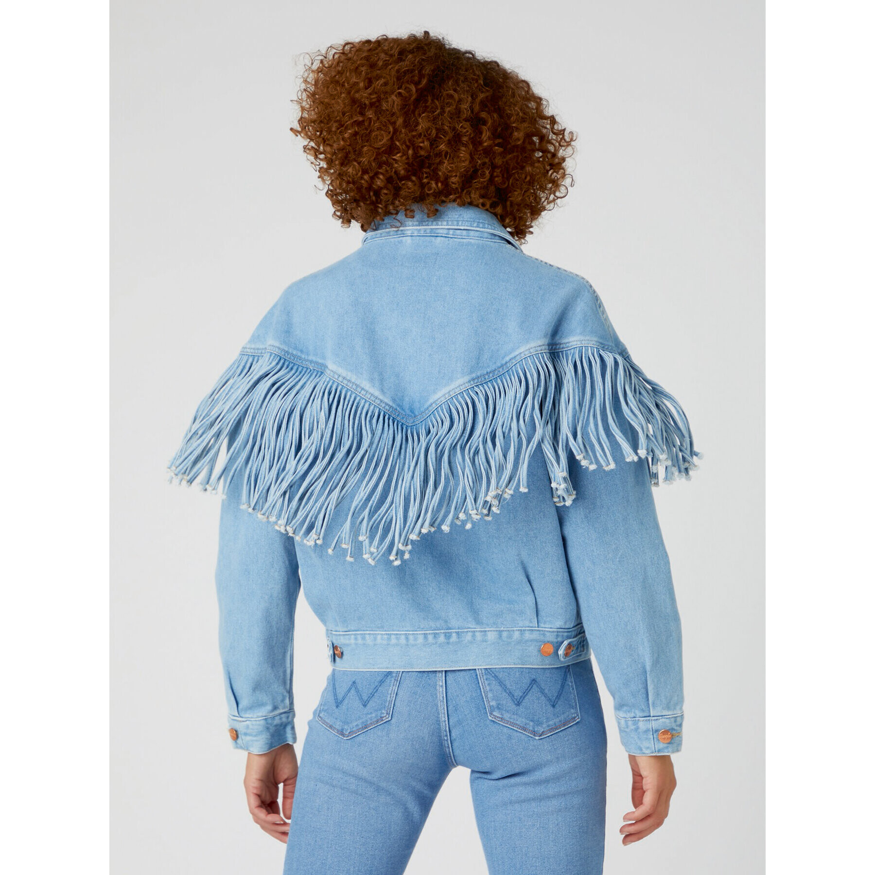 Wrangler Jeansová bunda Western Fringe W5039632W 112332055 Modrá Relaxed Fit - Pepit.cz