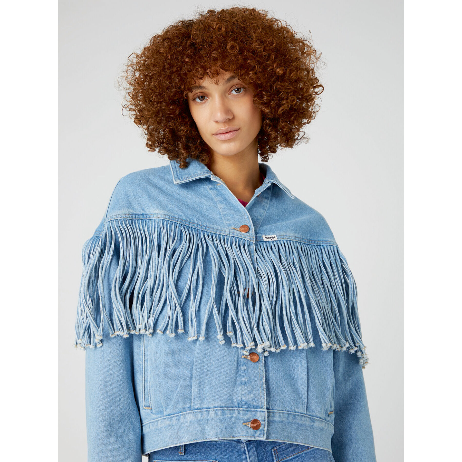 Wrangler Jeansová bunda Western Fringe W5039632W 112332055 Modrá Relaxed Fit - Pepit.cz