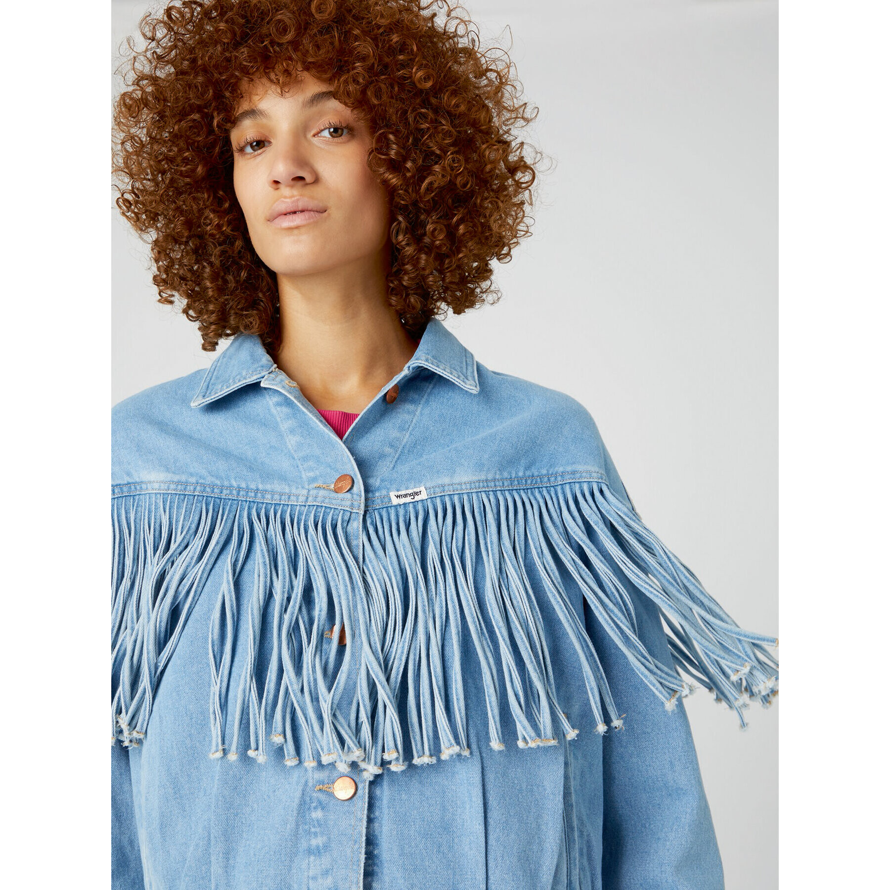 Wrangler Jeansová bunda Western Fringe W5039632W 112332055 Modrá Relaxed Fit - Pepit.cz